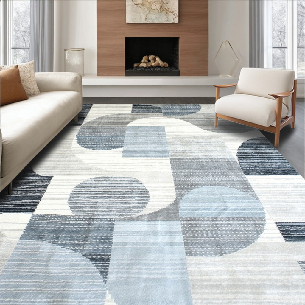 Abstract Gray Blue Wavy Rug