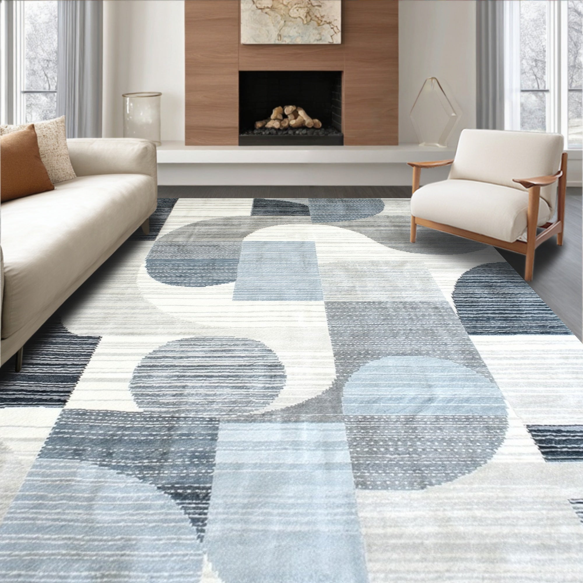 Abstract Gray Blue Wavy Rug