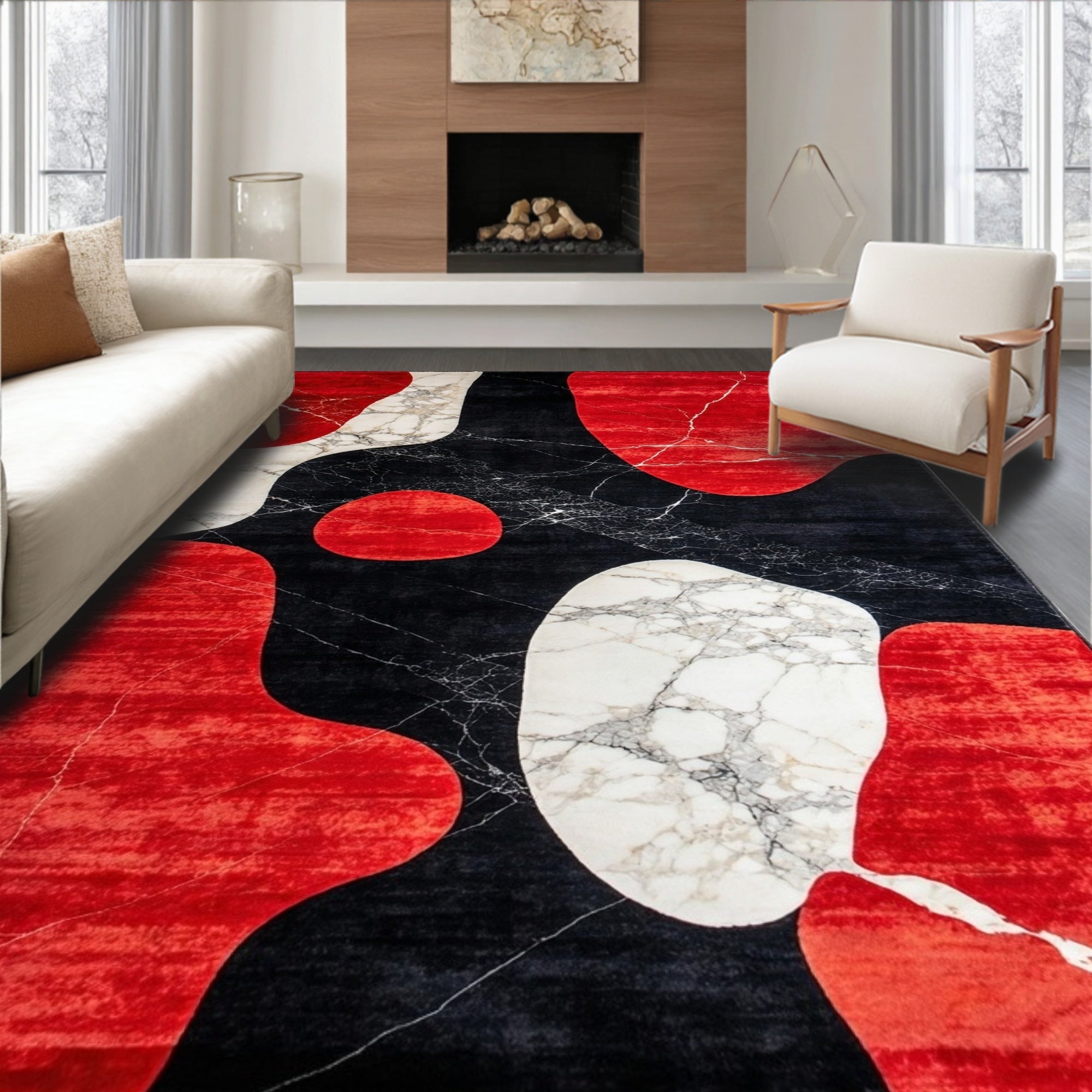Abstract Bold Shape Marble Rug