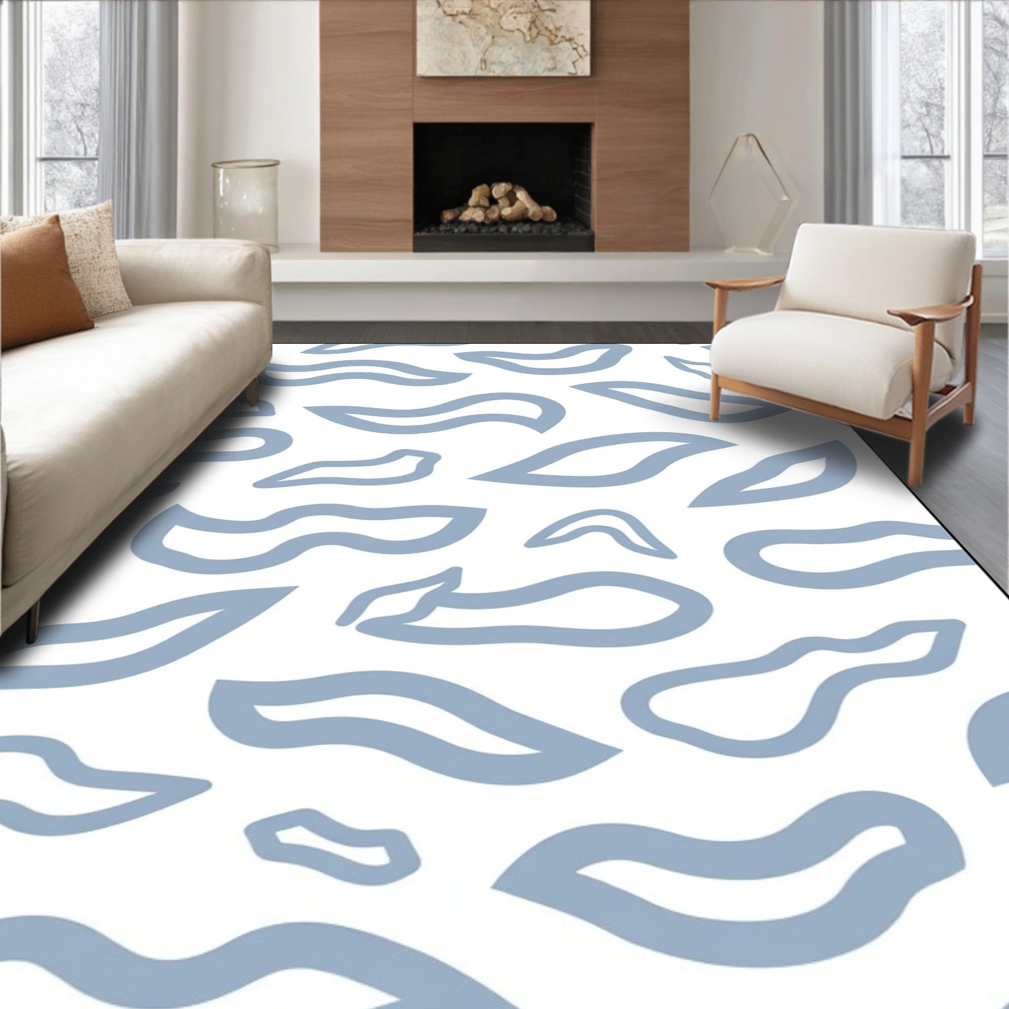 Abstract Blue Cloud Flow Rug