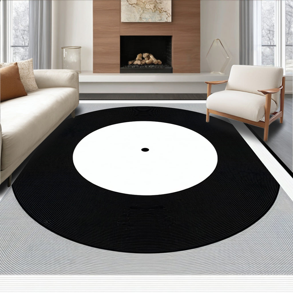 Abstract Black White Radial Pattern Rug