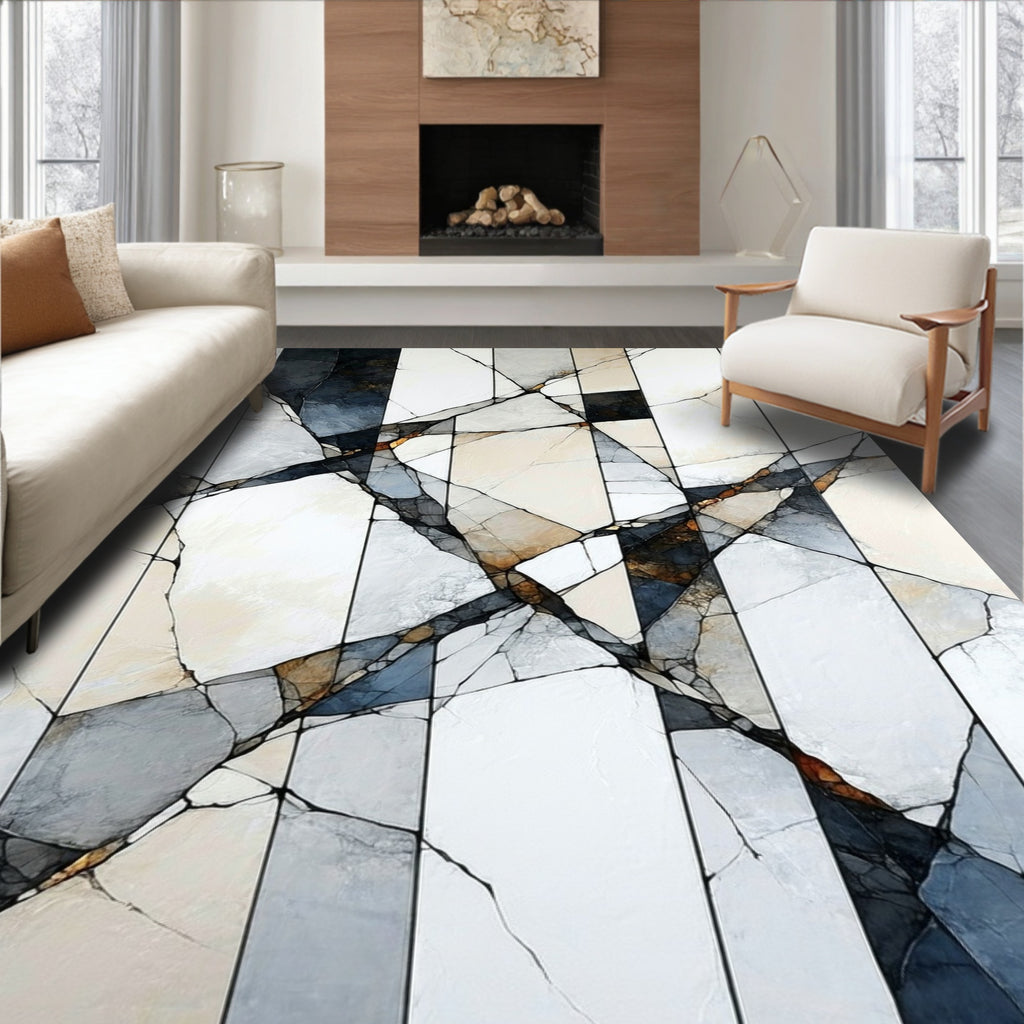Abstract Geometric Cracked Marble Texture Rug