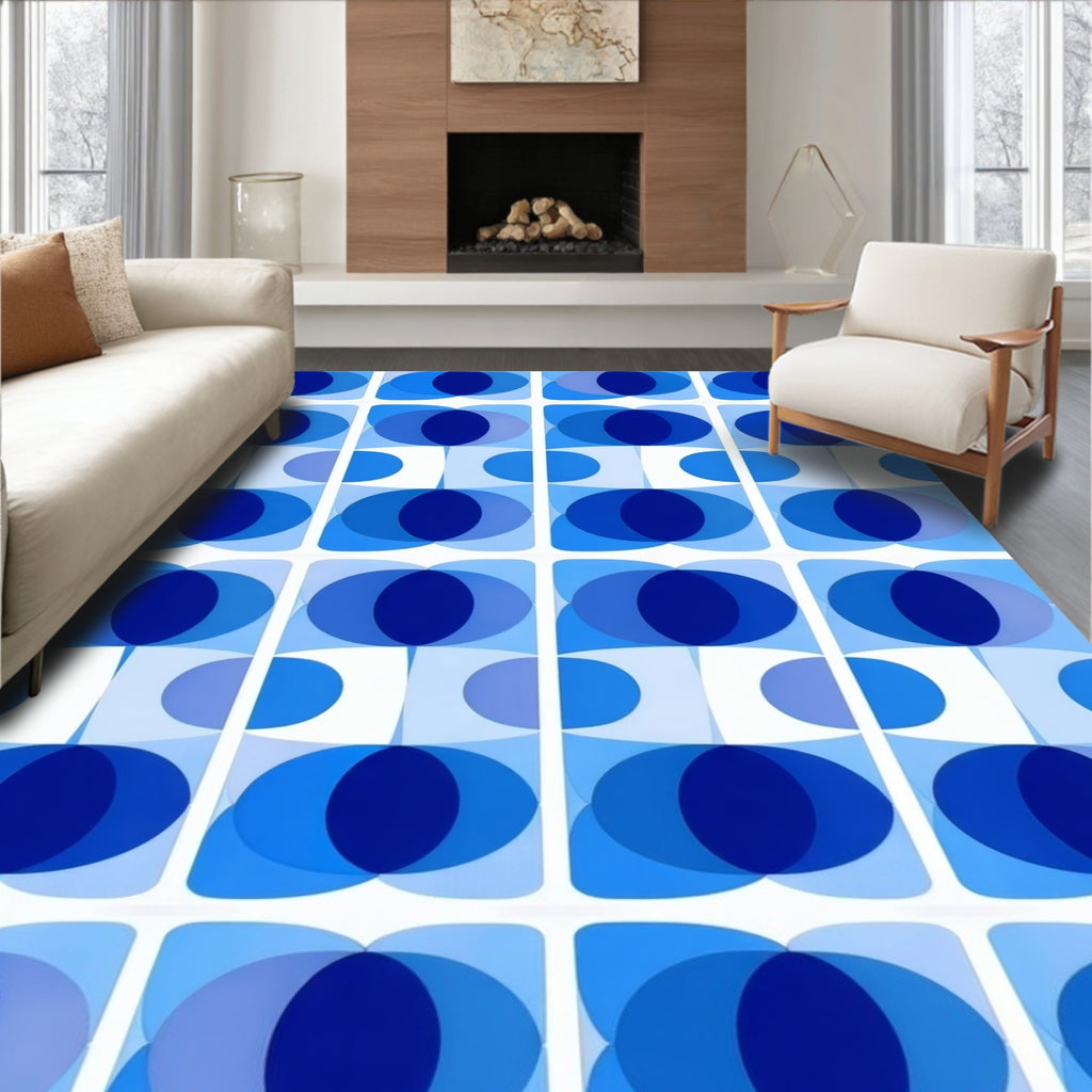 Abstract Blue Oval Pattern Rug