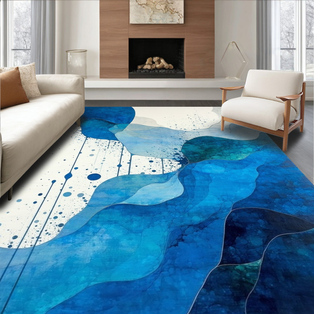 Abstract Blue Fluid Waves Rug