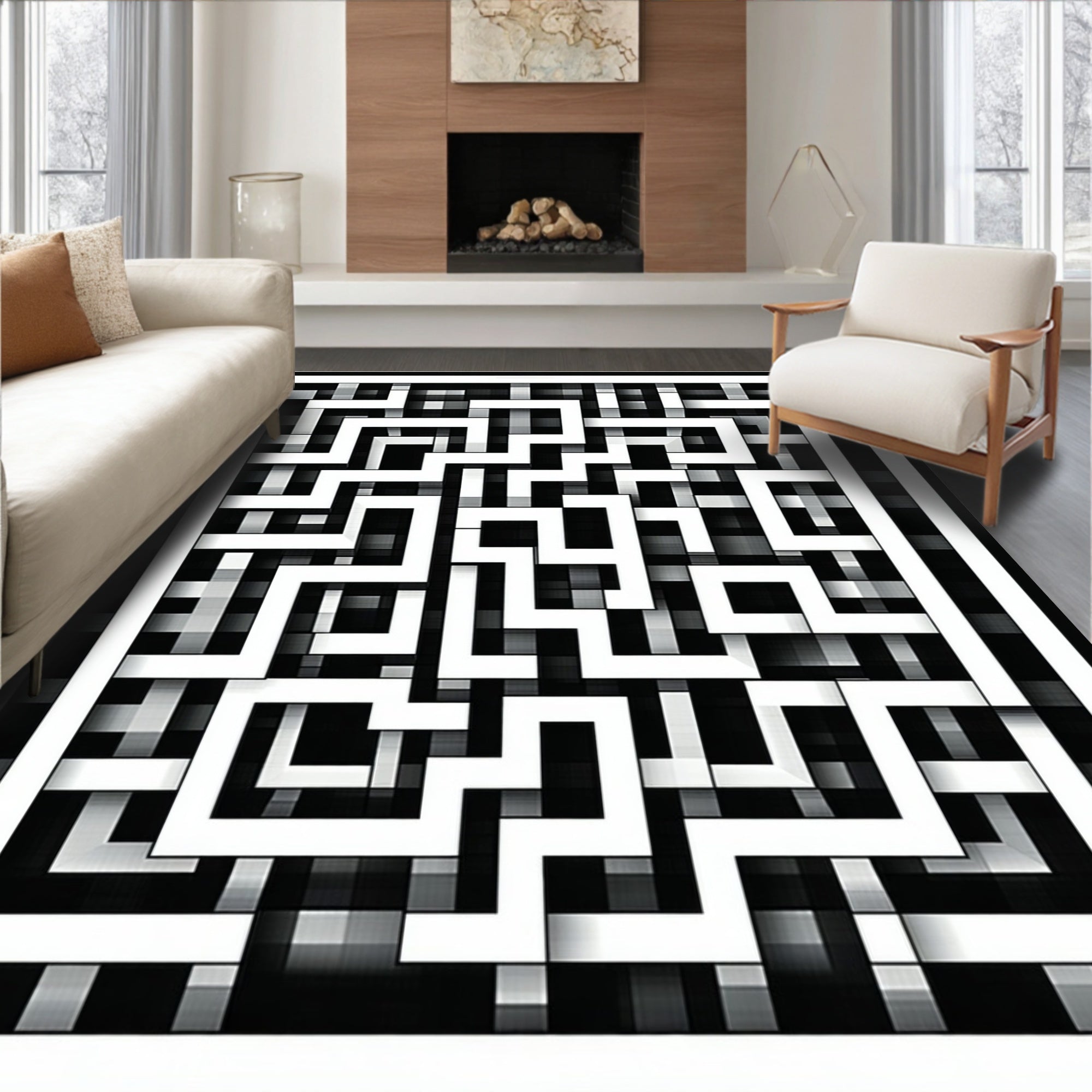 Abstract Geometric Maze Pattern Rug