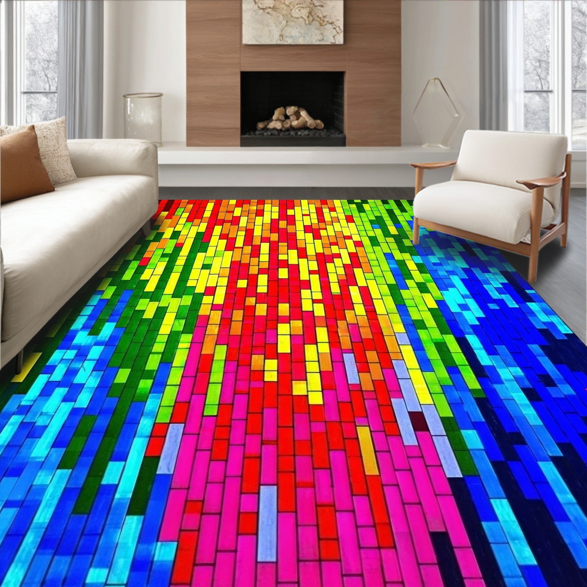 Abstract Rectangular Color Cascade Rug