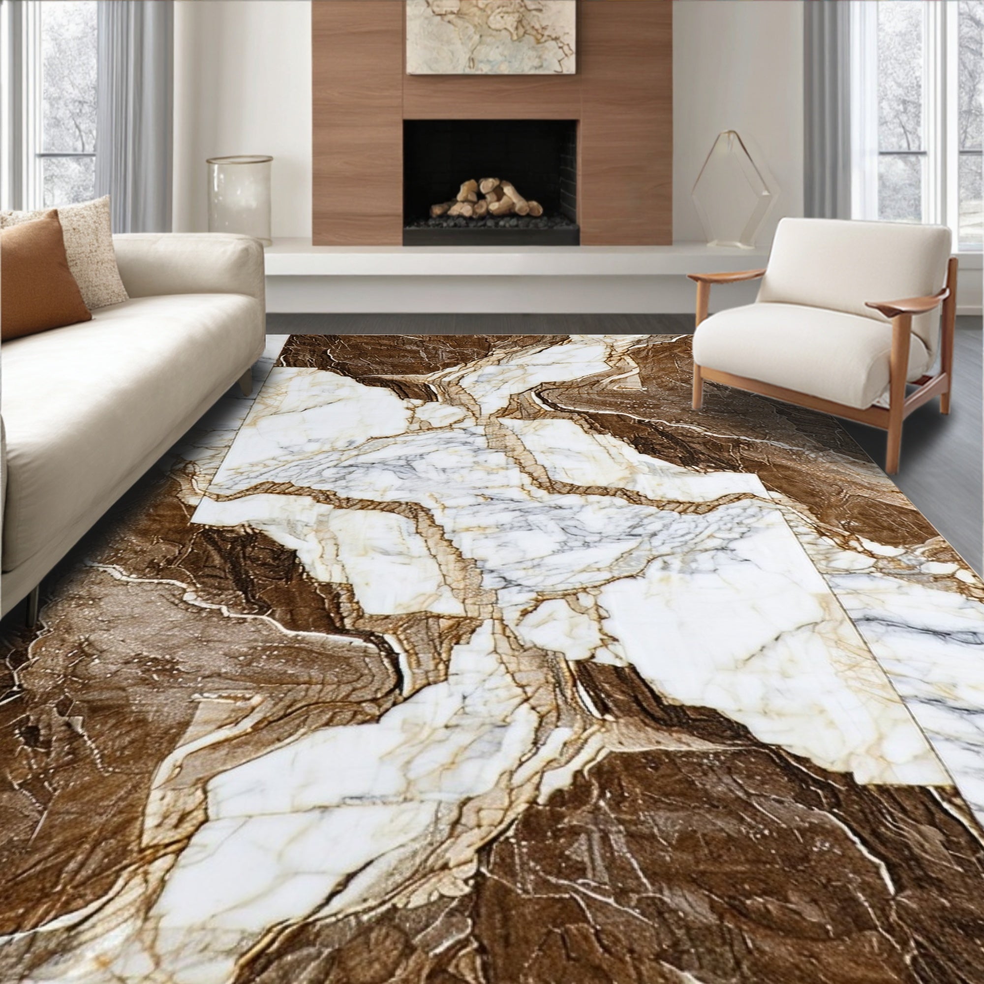 Abstract Marble Inspired Geometric Design Rug