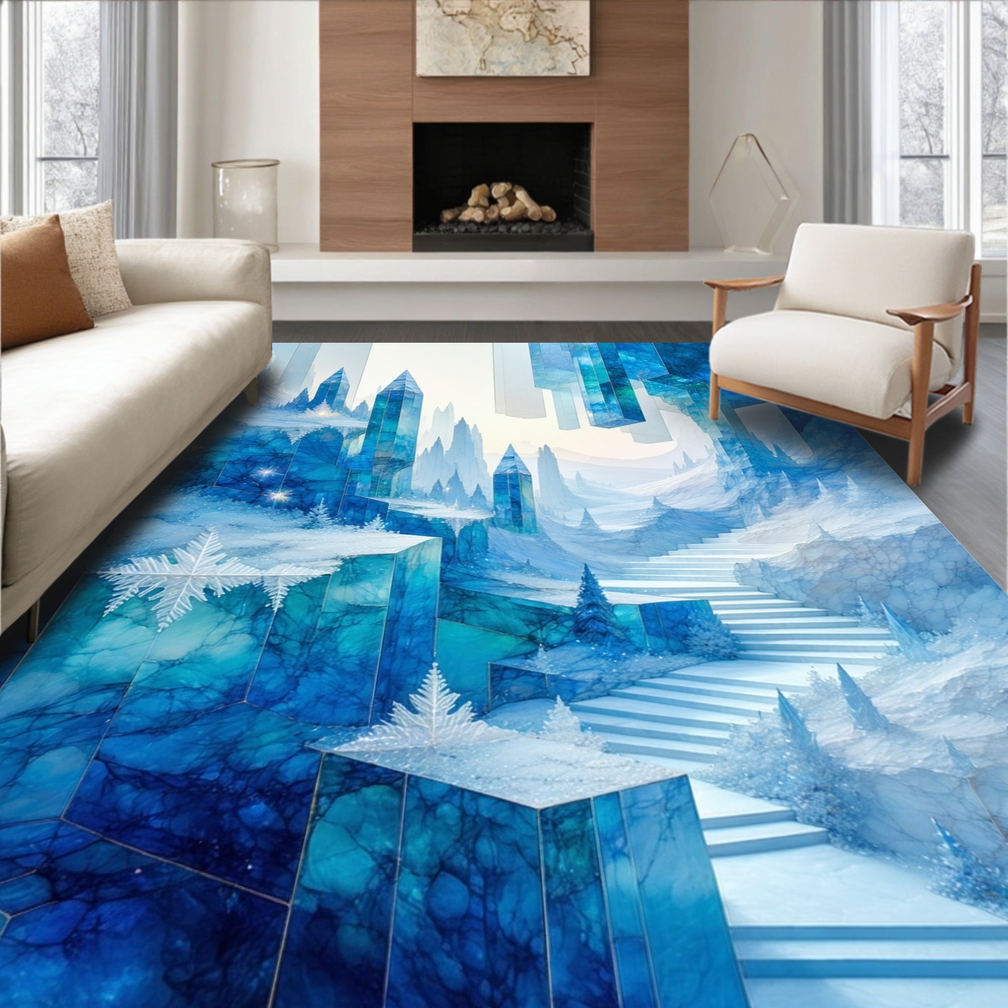 Abstract Crystal Ice Landscape Rug