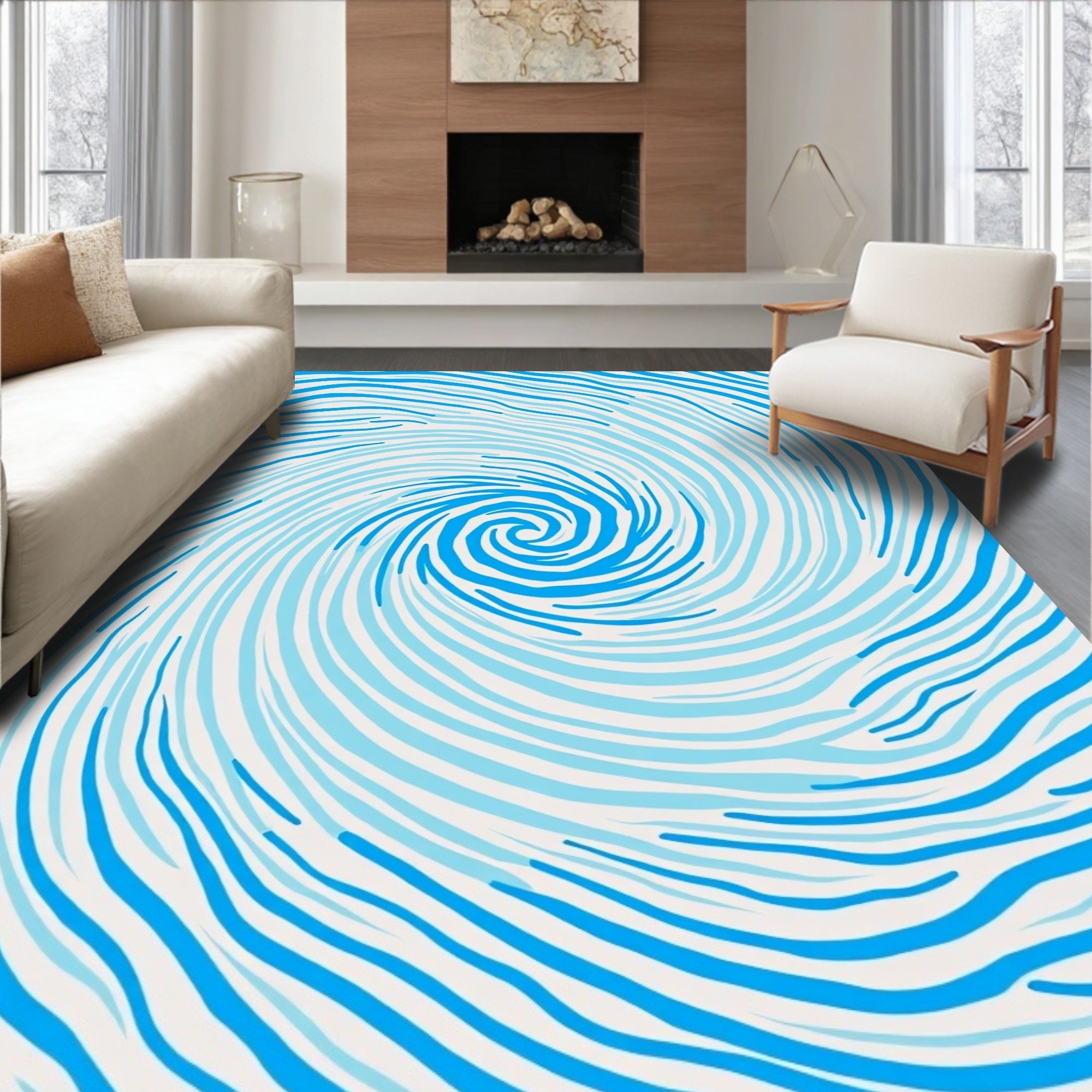 Abstract Blue Swirl Current Rug