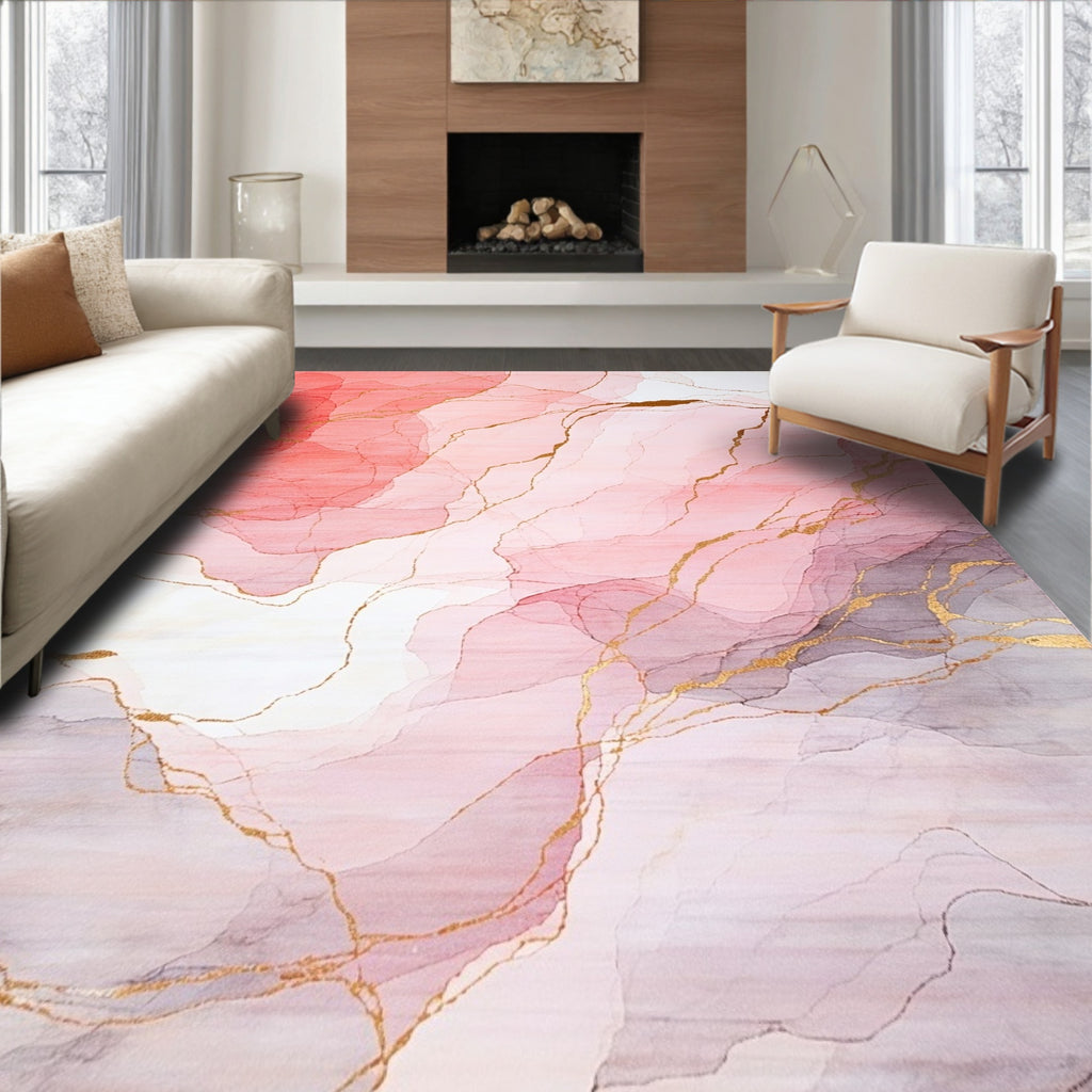 Abstract Blush Gold Veins Rug