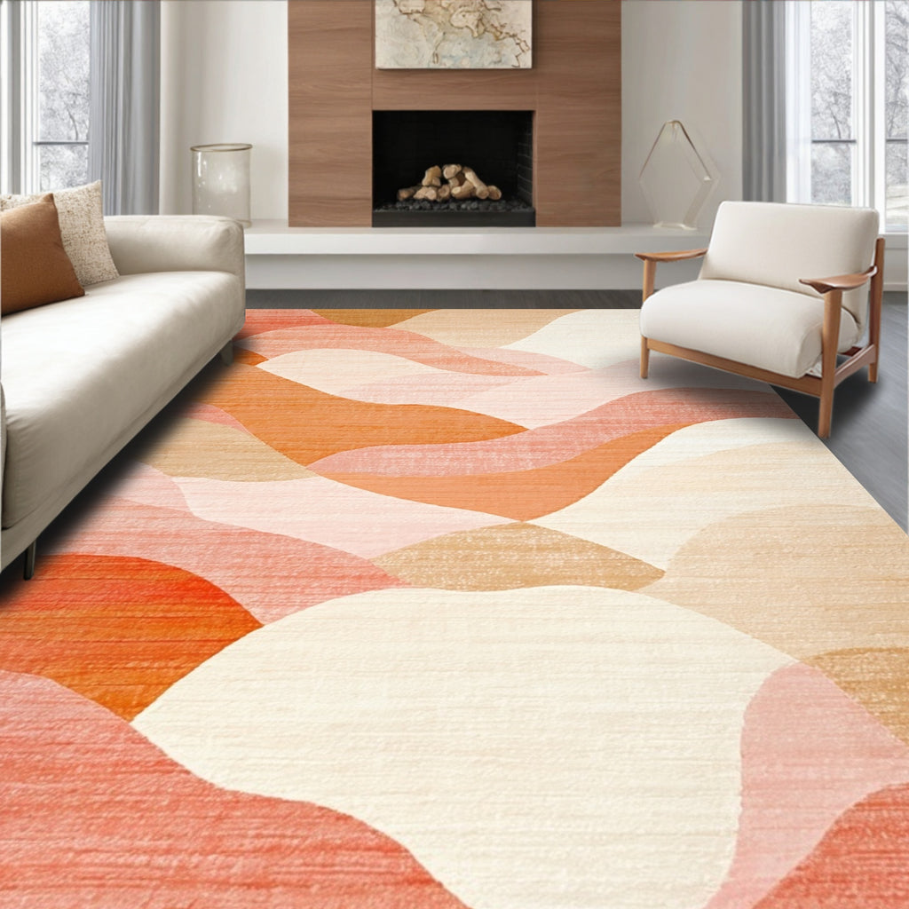 Abstract Coral Layered Waves Rug