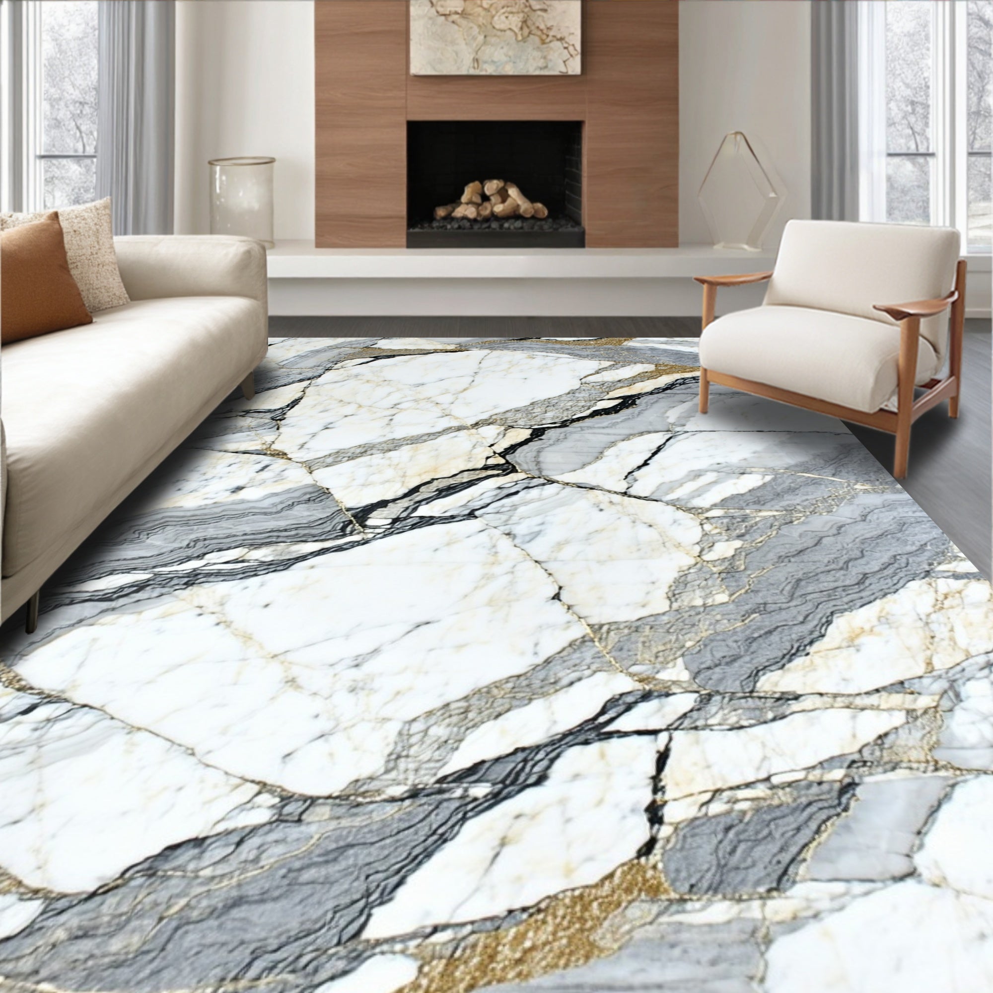 Abstract Marble Inlay Rug