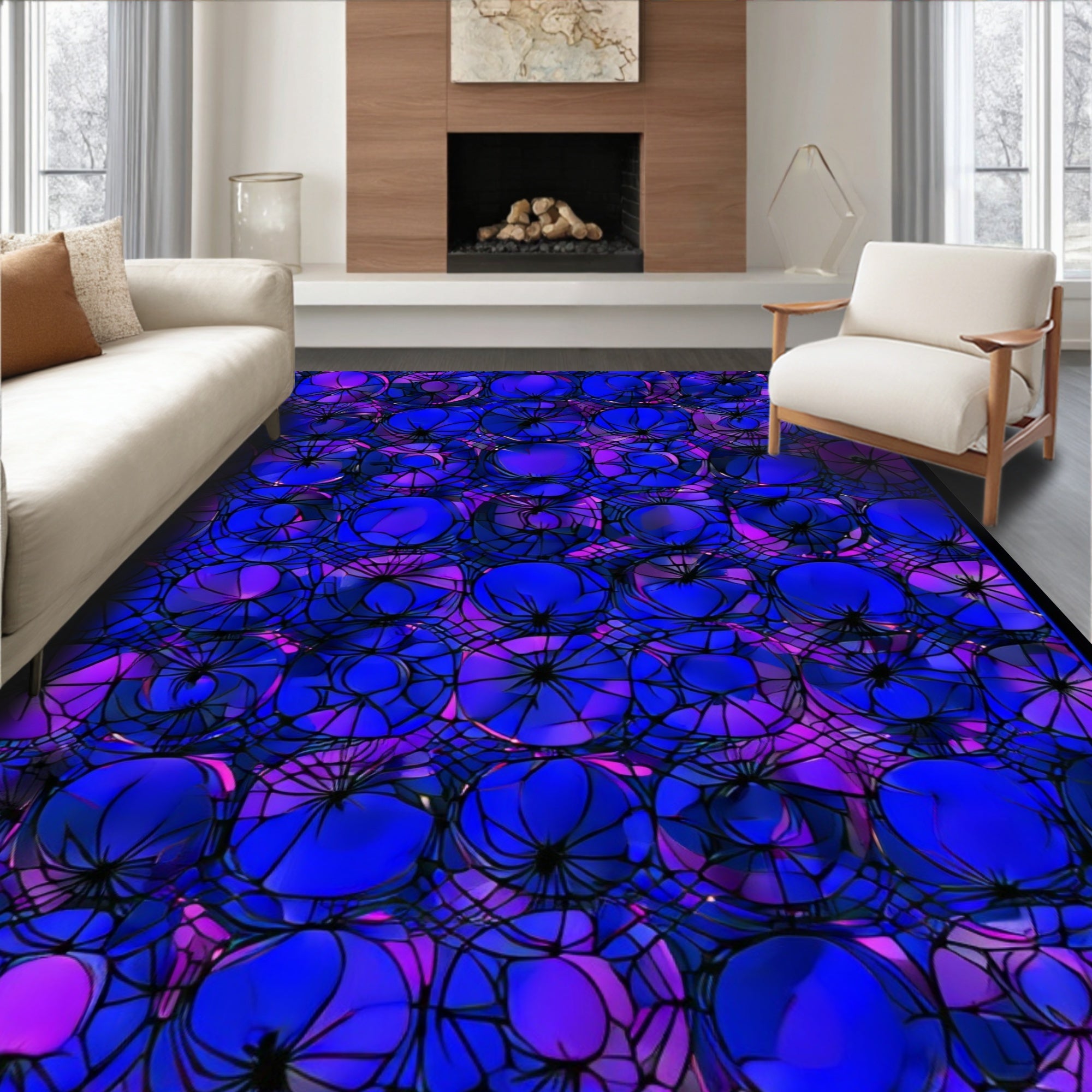Abstract Blue Purple Geometric Circles Rug