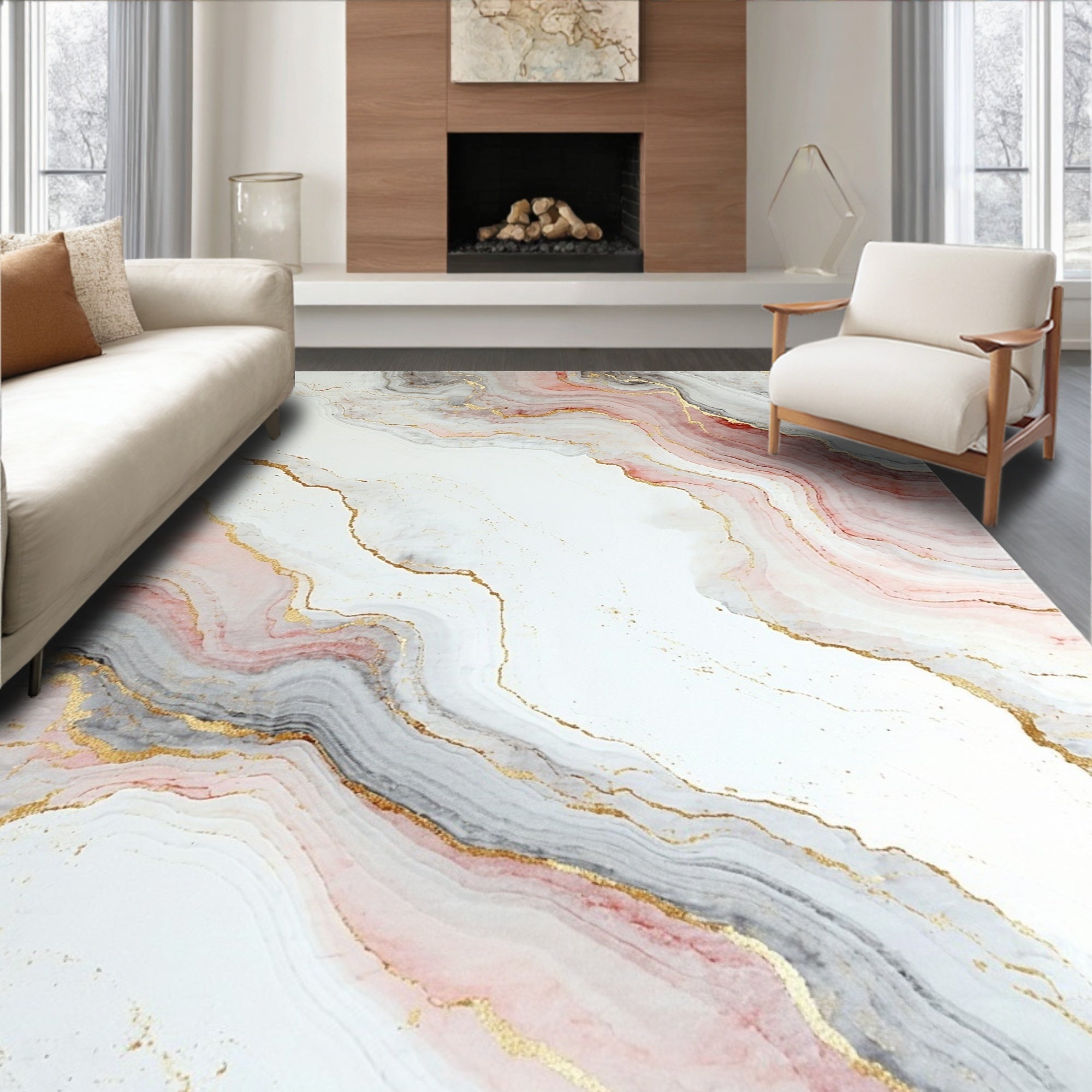 Abstract Pink Gray Gold Agate Rug
