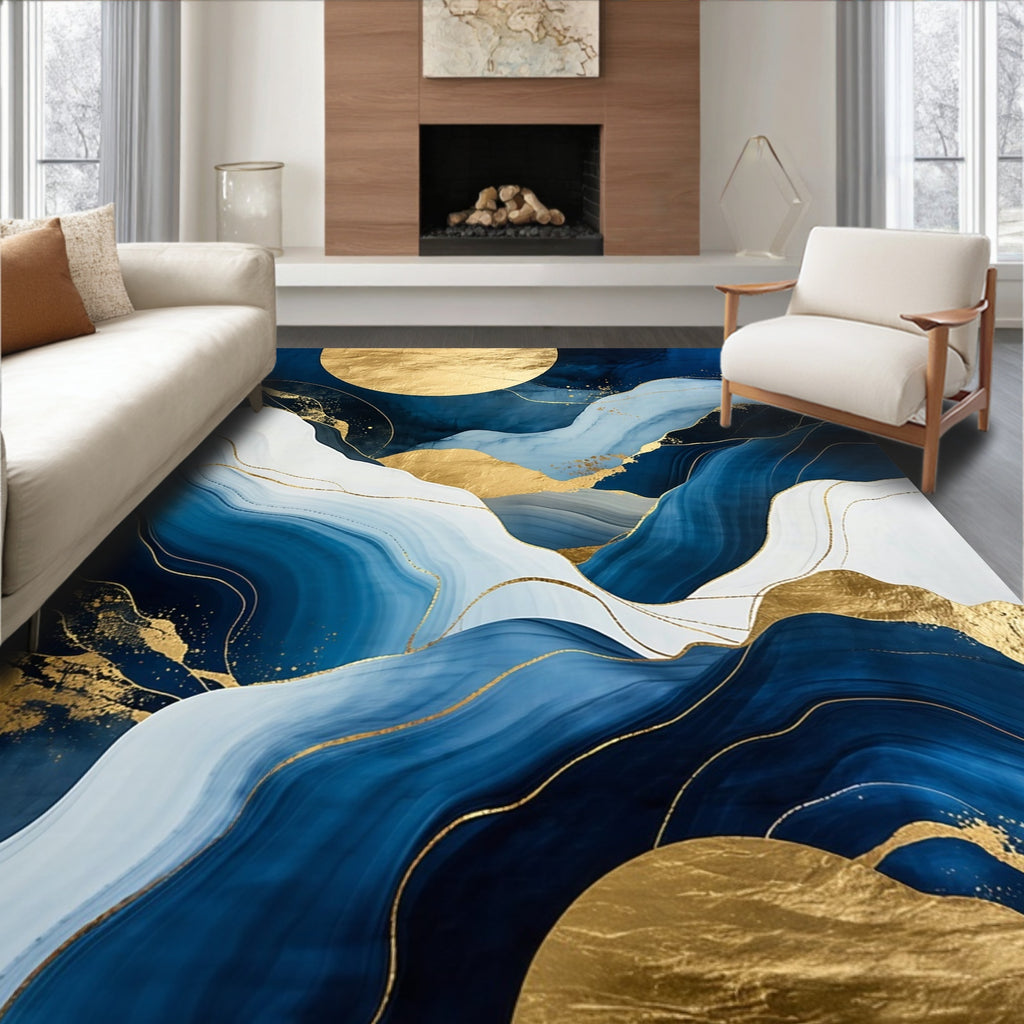 Abstract Blue Gold Landscape Rug