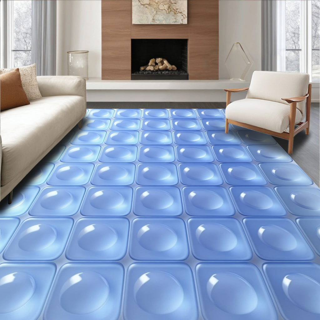 Abstract Blue Bubble Pattern Rug