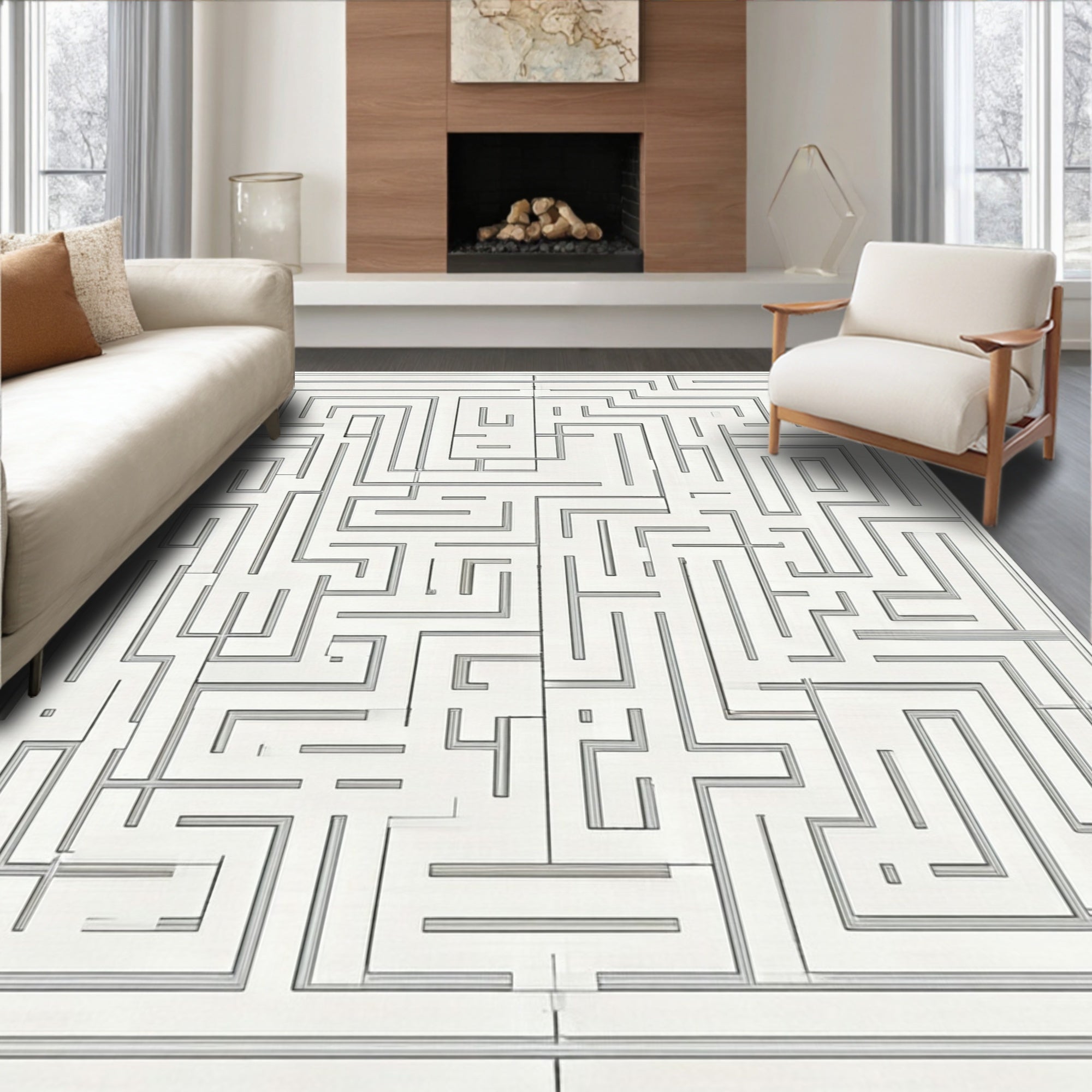 Abstract Maze Pattern Rug