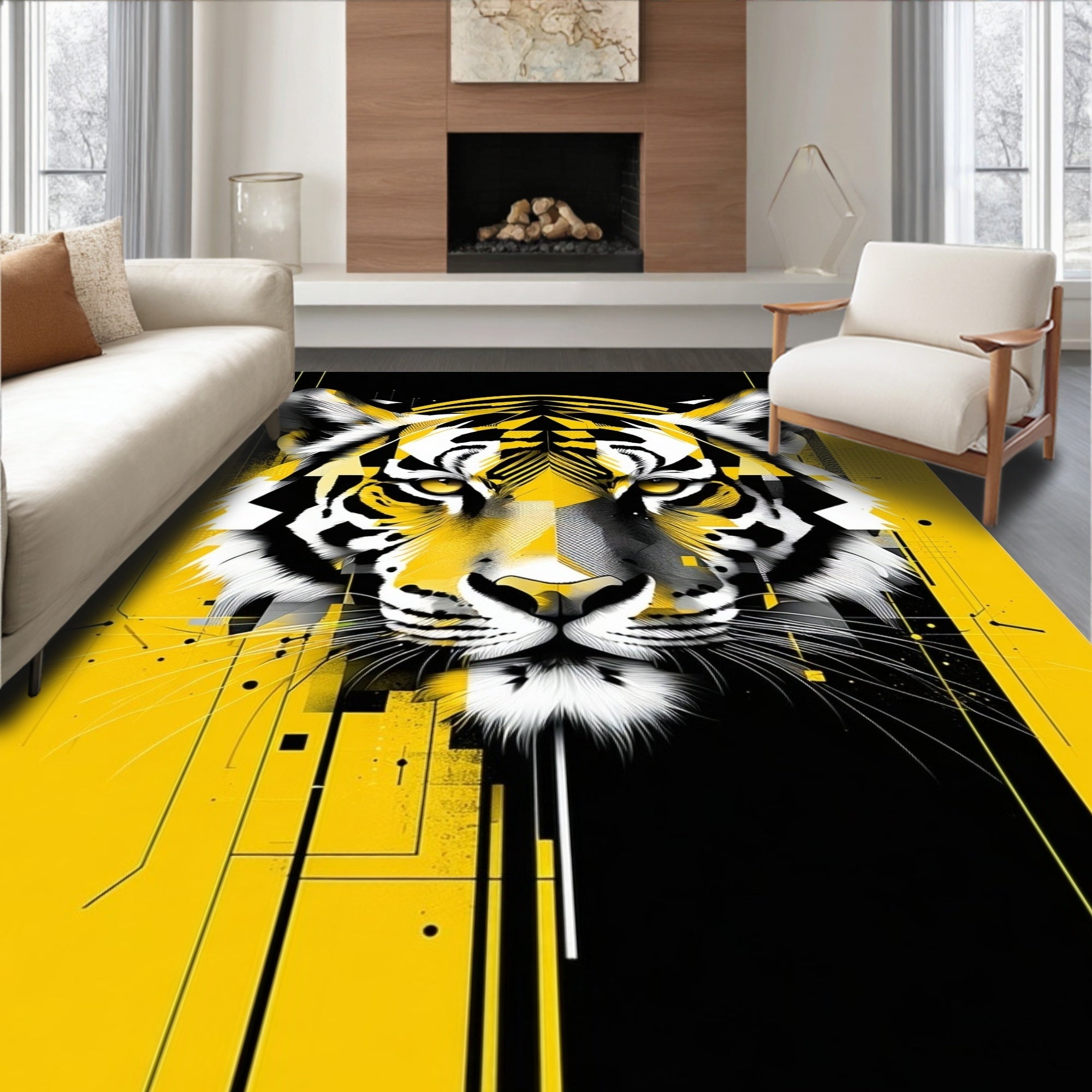 Abstract Geometric Tiger Face Rug