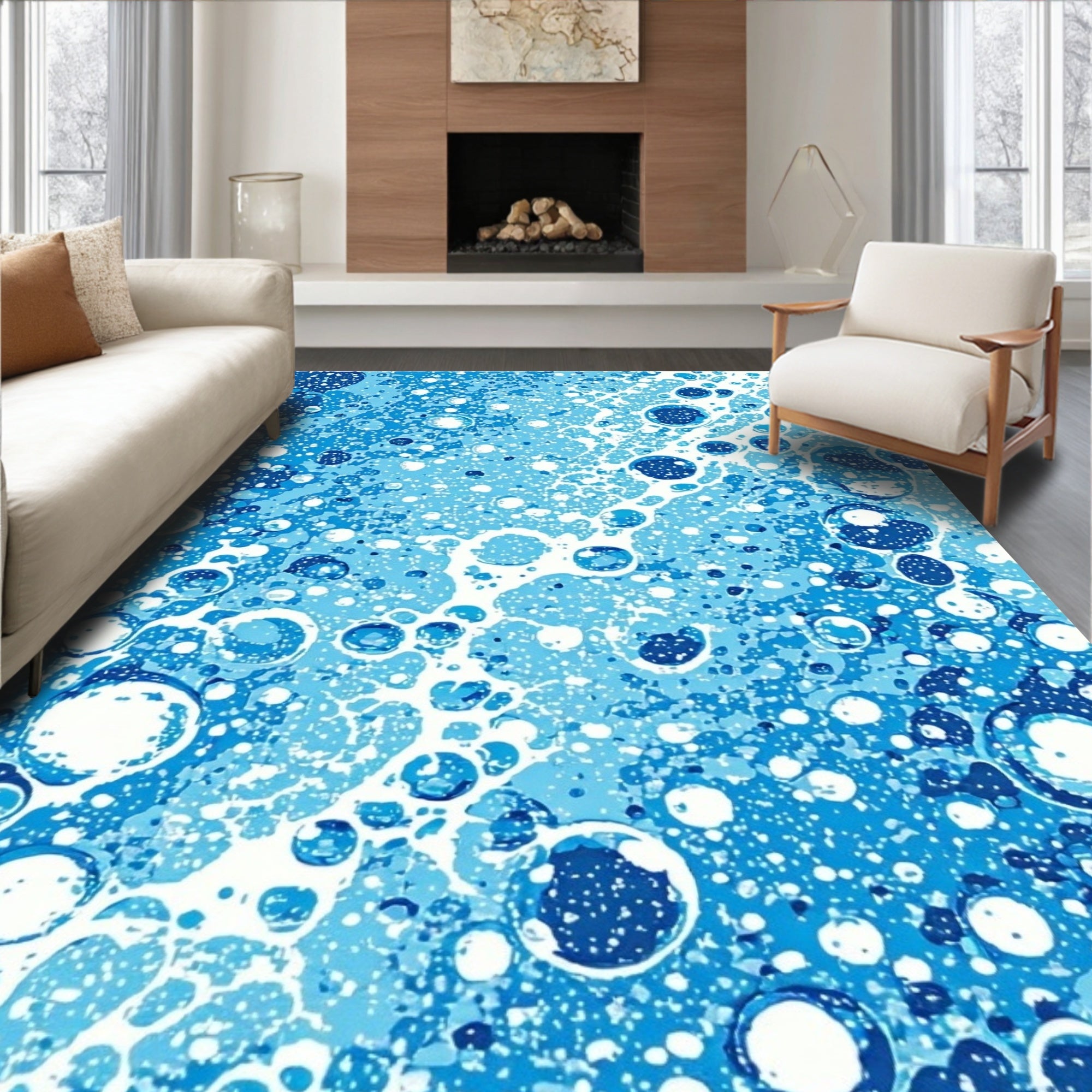 Abstract Blue Bubble Splash Pattern Rug