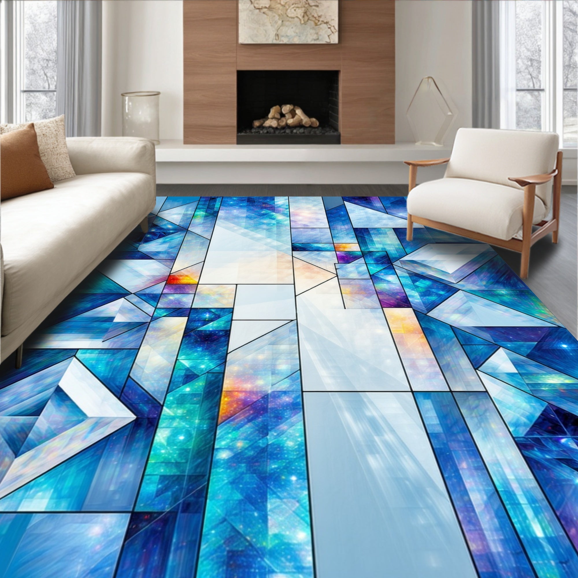Abstract Geometric Mosaic Style Rug