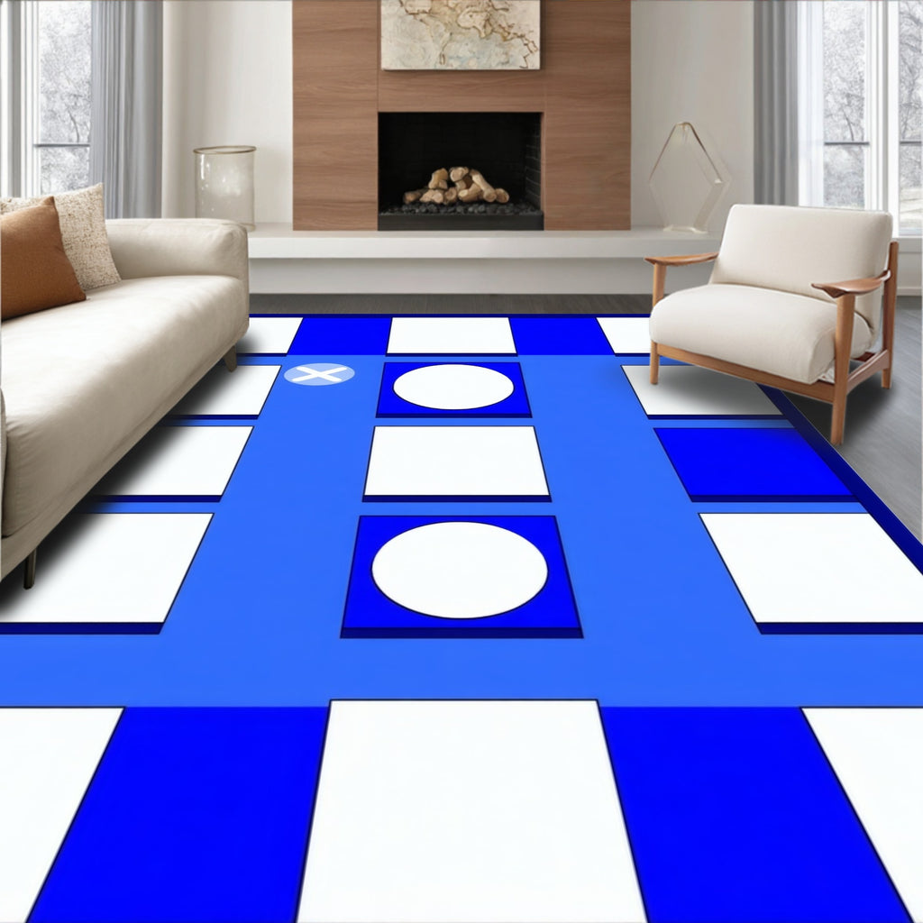 Abstract Blue White Geometric Squares Rug