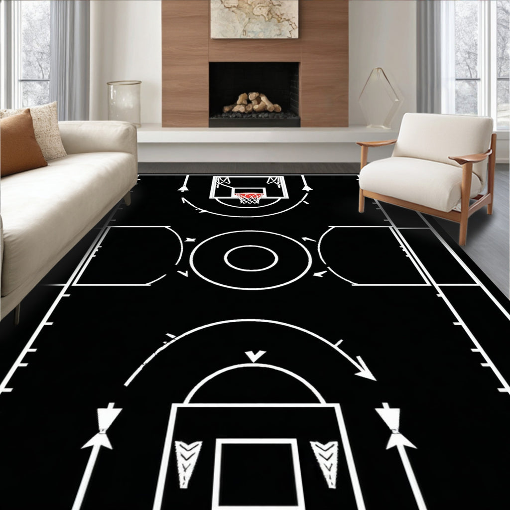 Abstract Basketball Court Strategy Diagram Rug