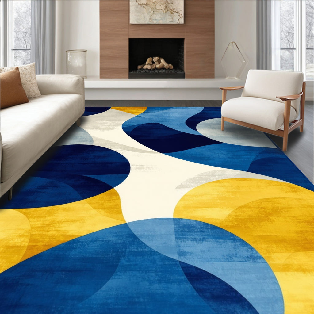 Abstract Blue Yellow Geometric Shapes Rug