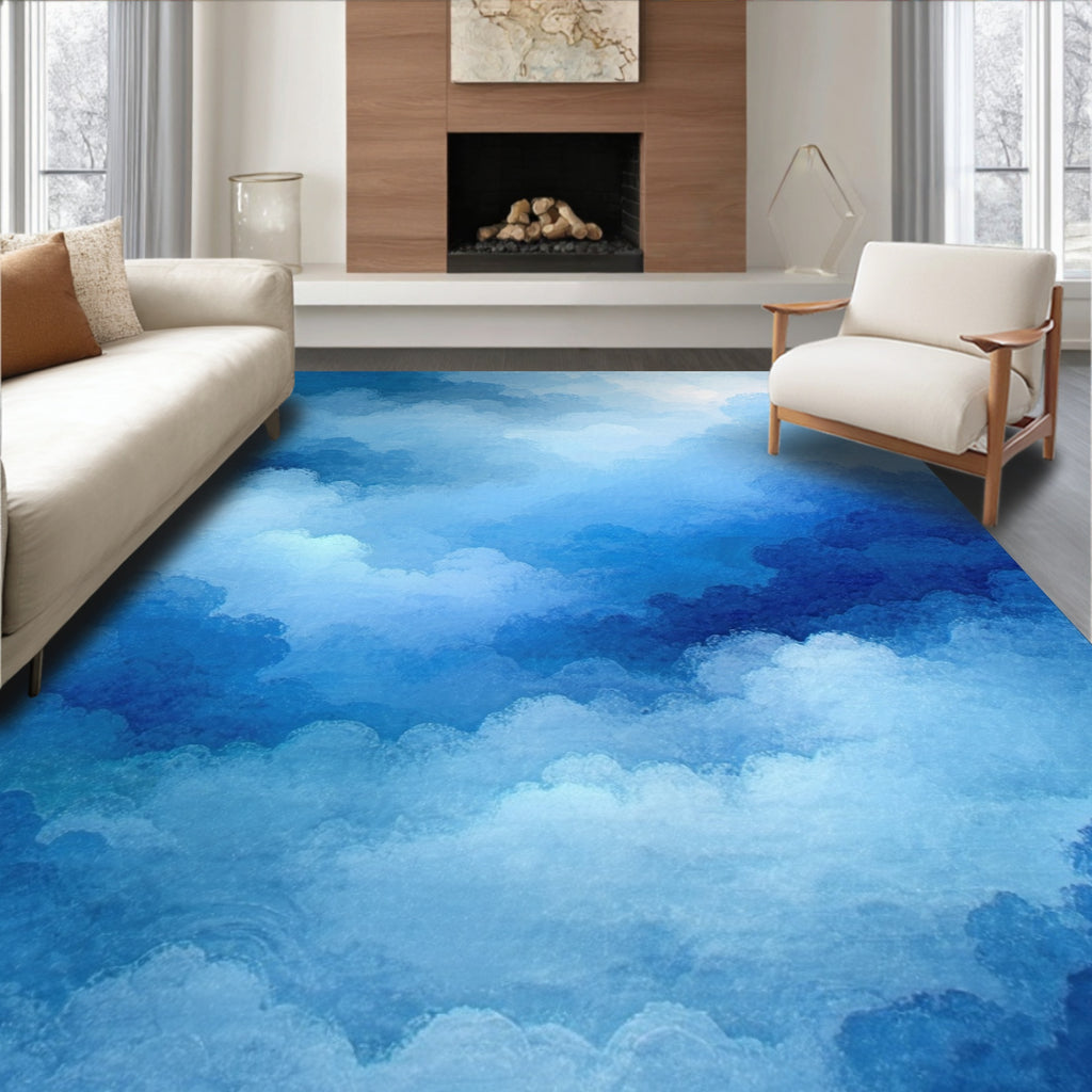 Abstract Blue Cloudy Sky Art Rug