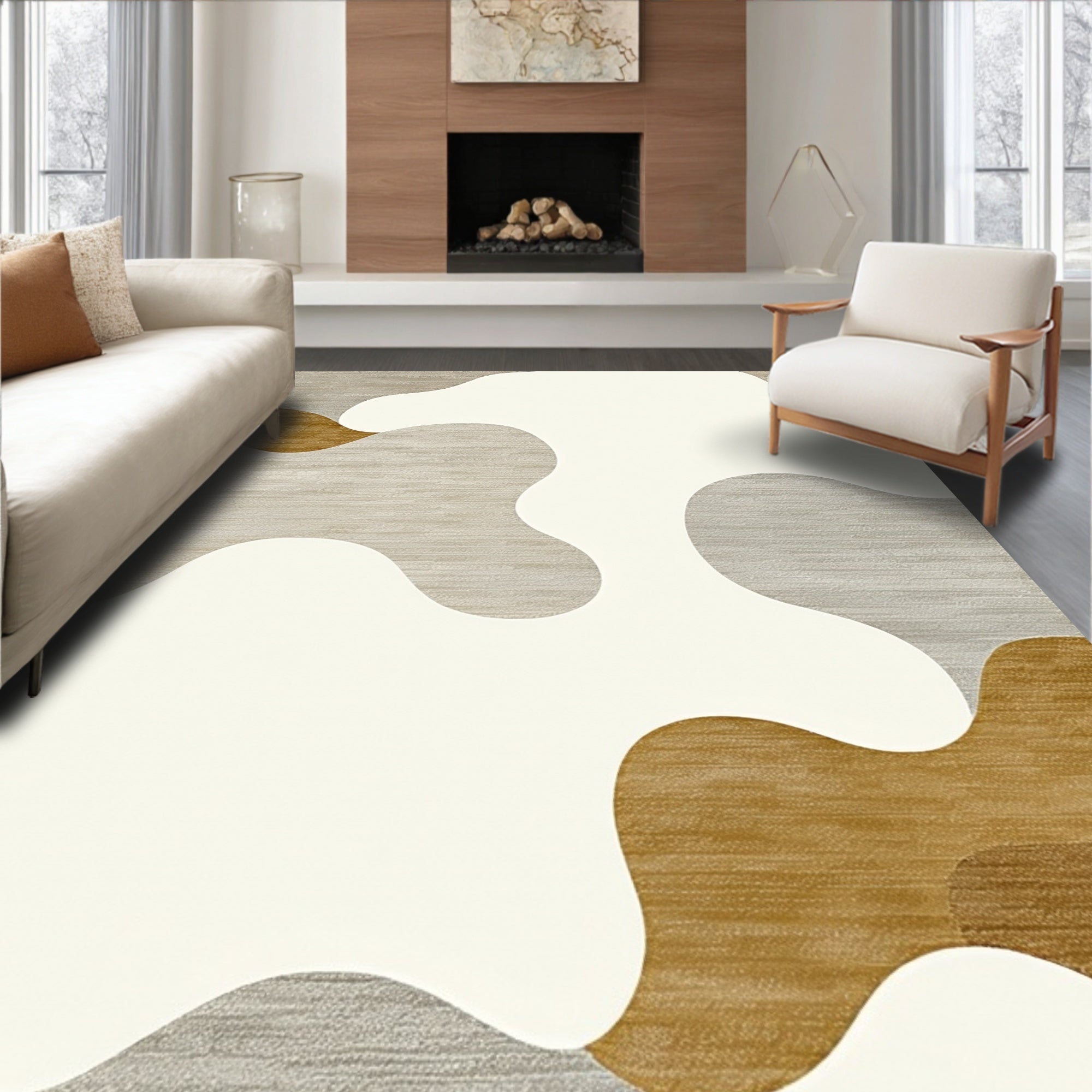Abstract Gray Terracotta Organic Rug