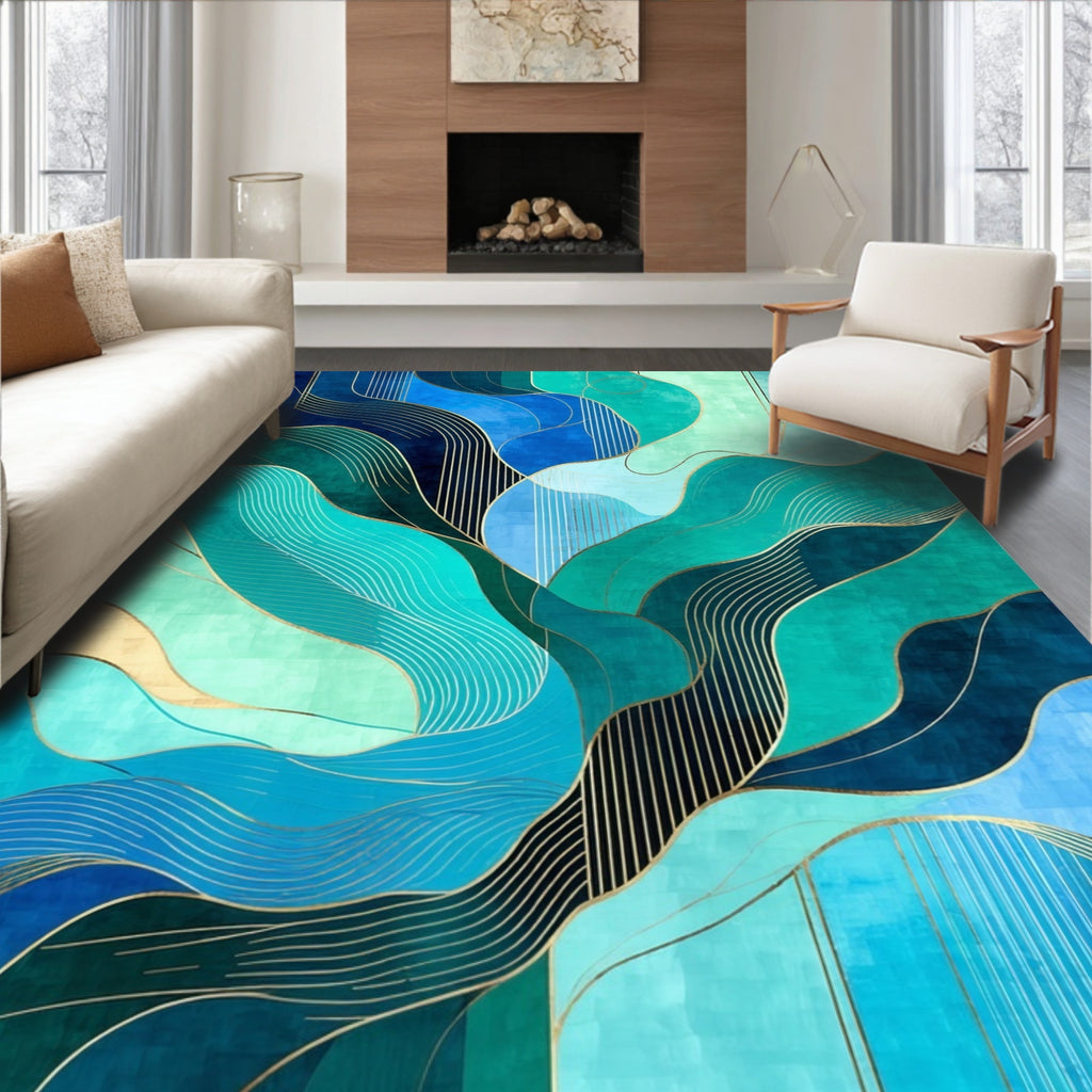Abstract Blue Green Wave Rug