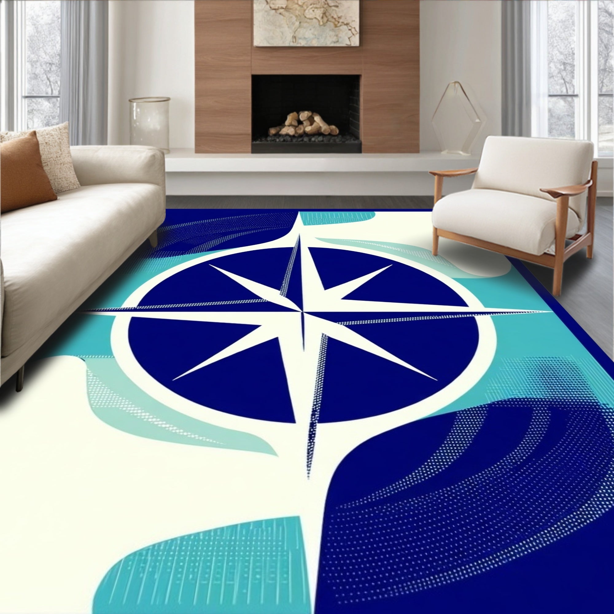 Abstract Compass Star Pattern Rug
