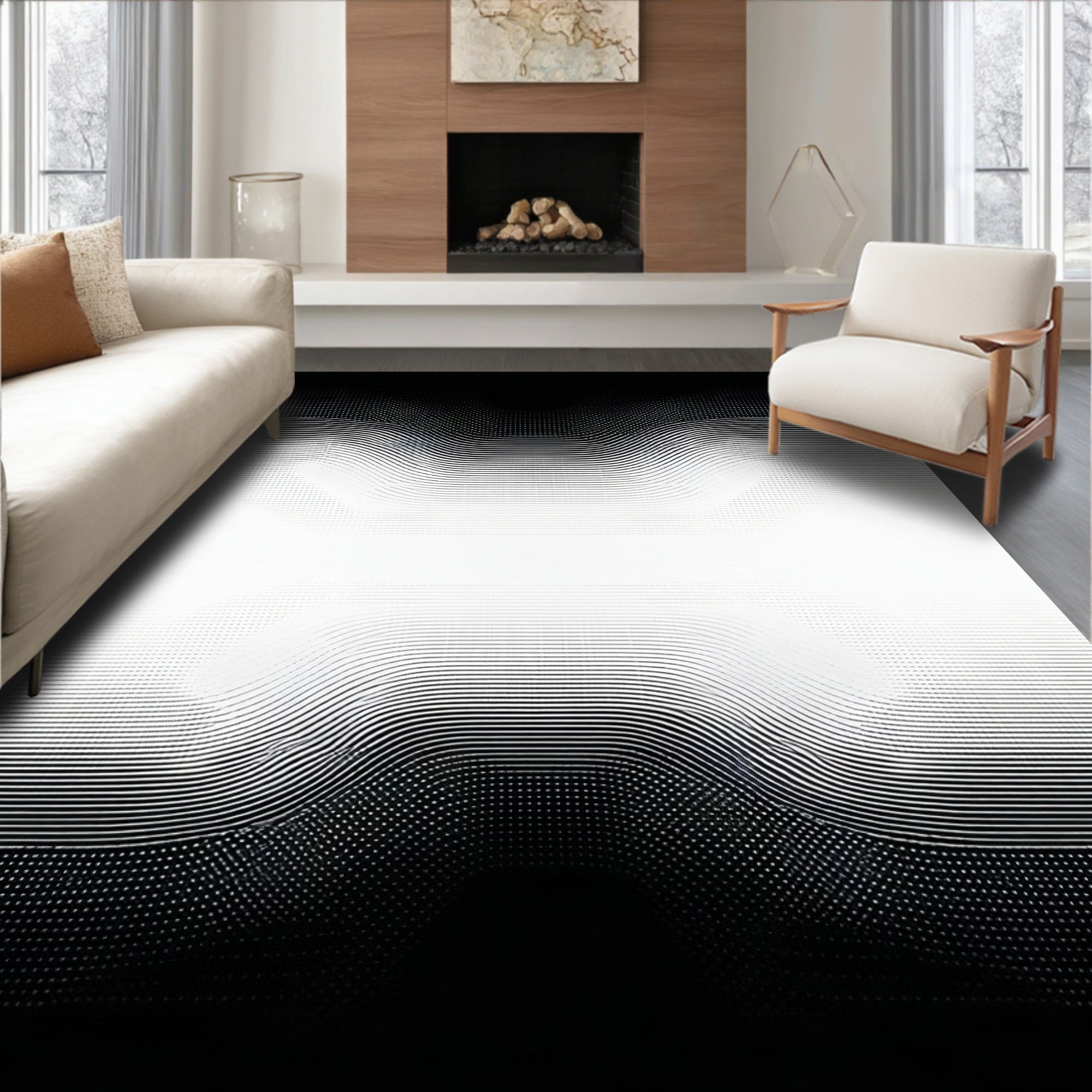 Abstract Black White Gradation Rug