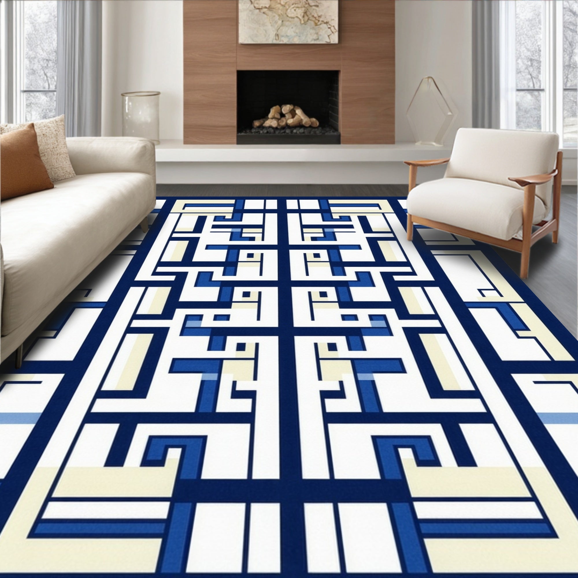 Abstract Geometric Maze Pattern Rug
