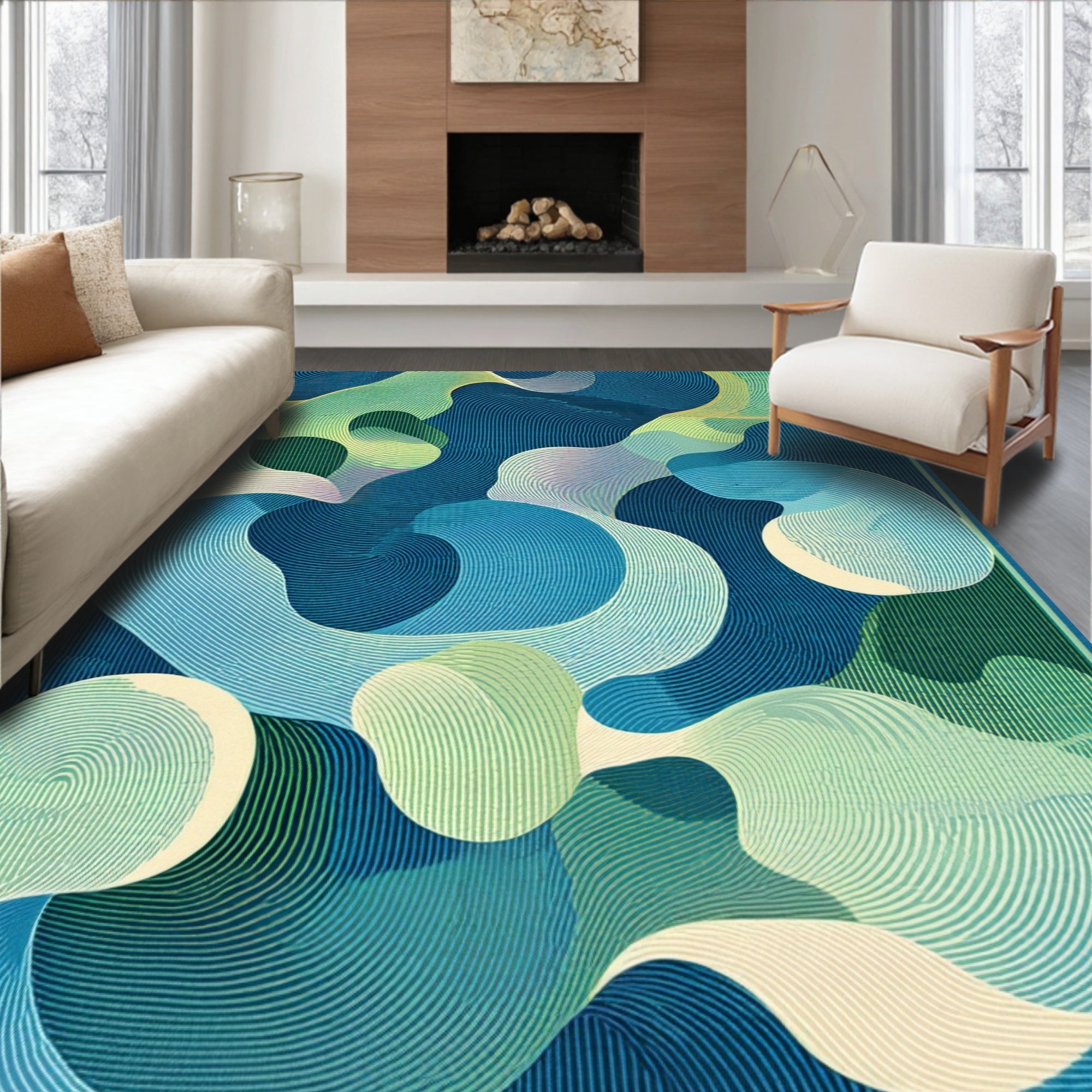Abstract Flowing Contour Pattern Rug