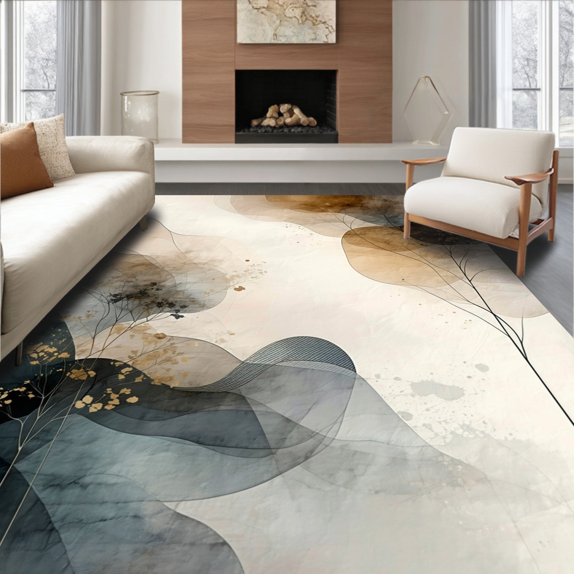 Abstract Ink Wash Nature Landscape Rug