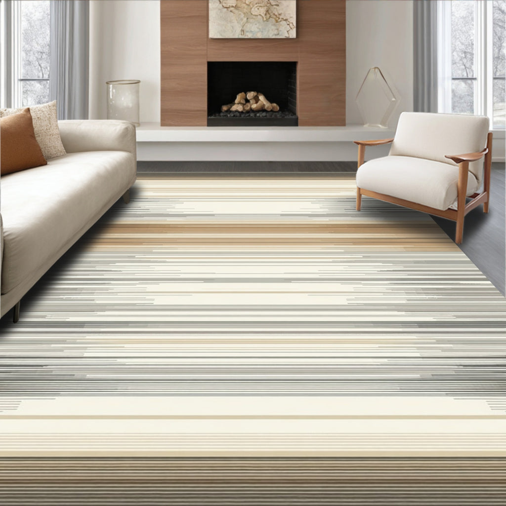 Abstract Horizontal Lines Earth Tones Rug
