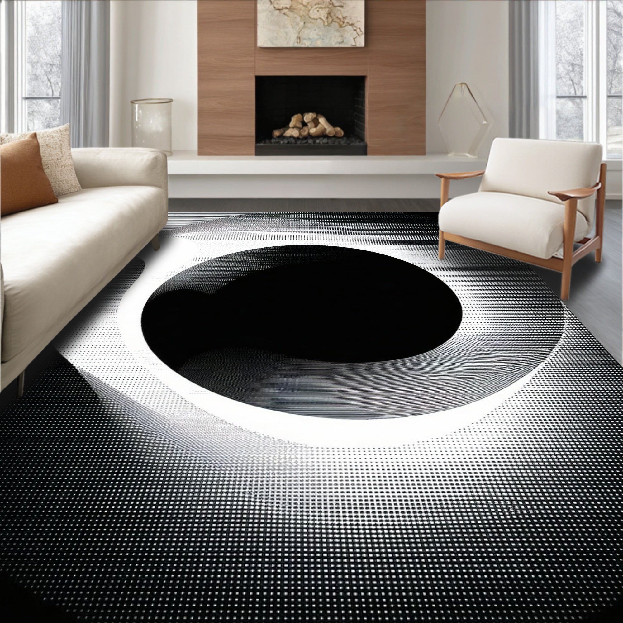 Abstract Linear Halftone Spiral Rug