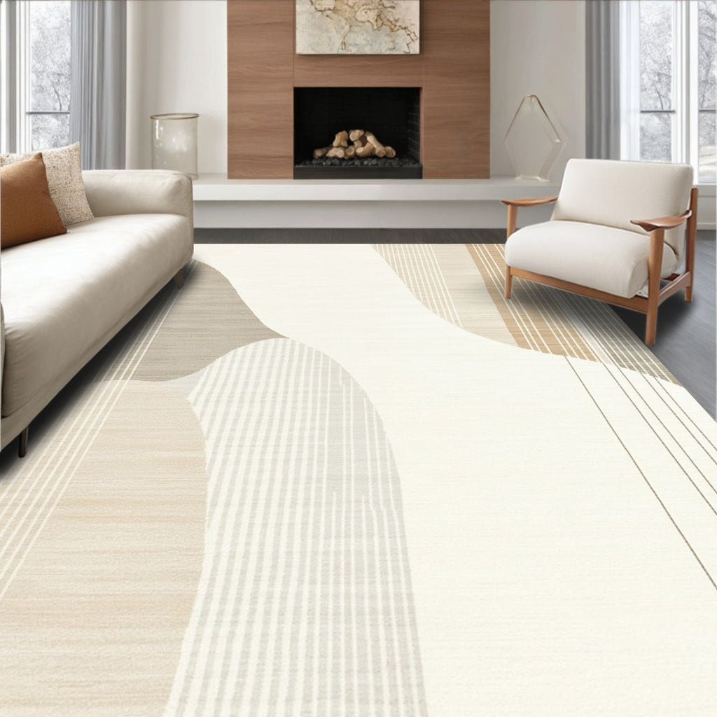 Abstract Beige Fluid Wave Rug