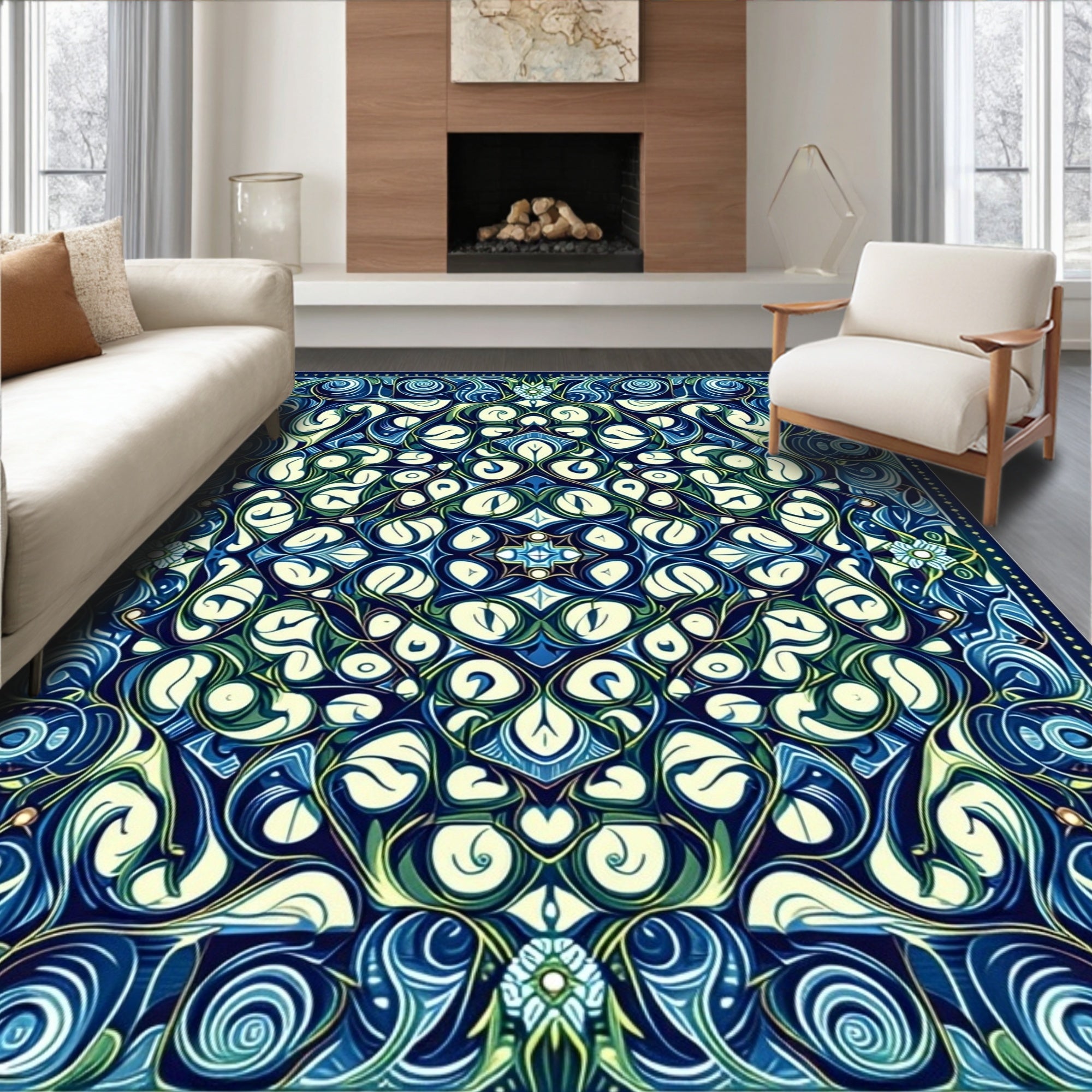Abstract Blue Green Swirling Pattern Rug