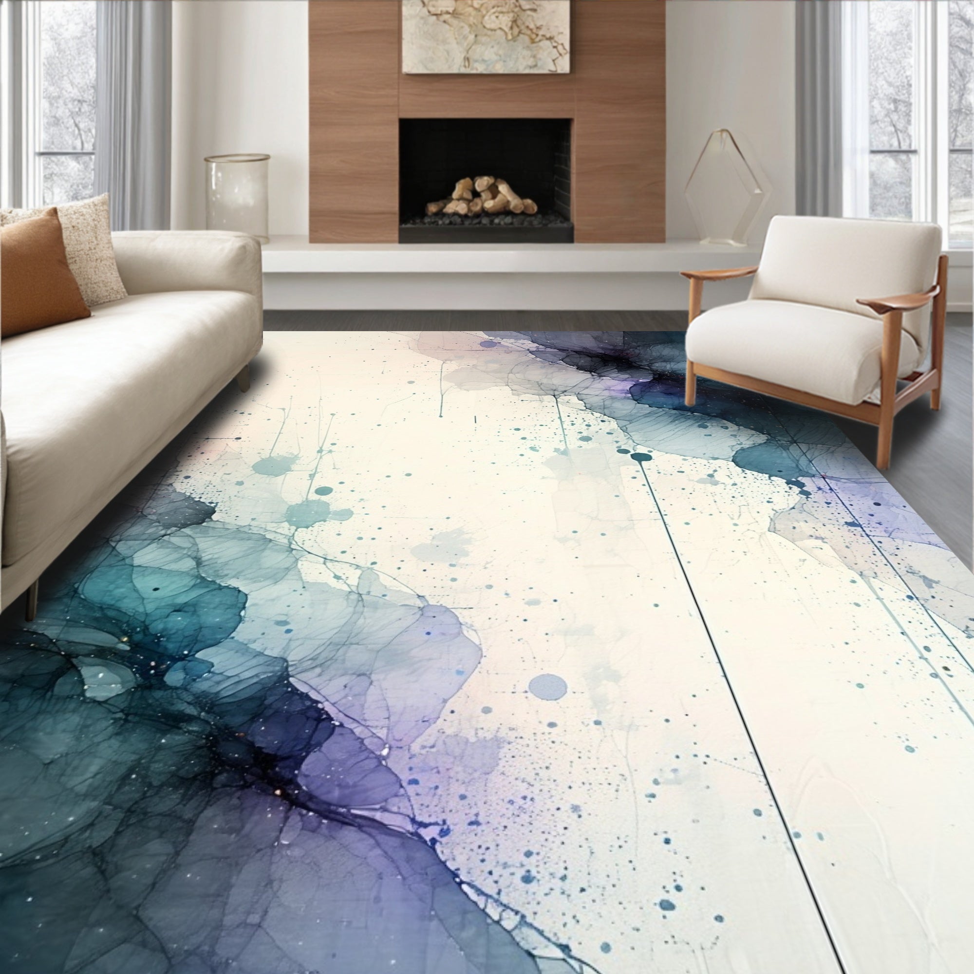 Abstract Ink Wash Nebula Rug