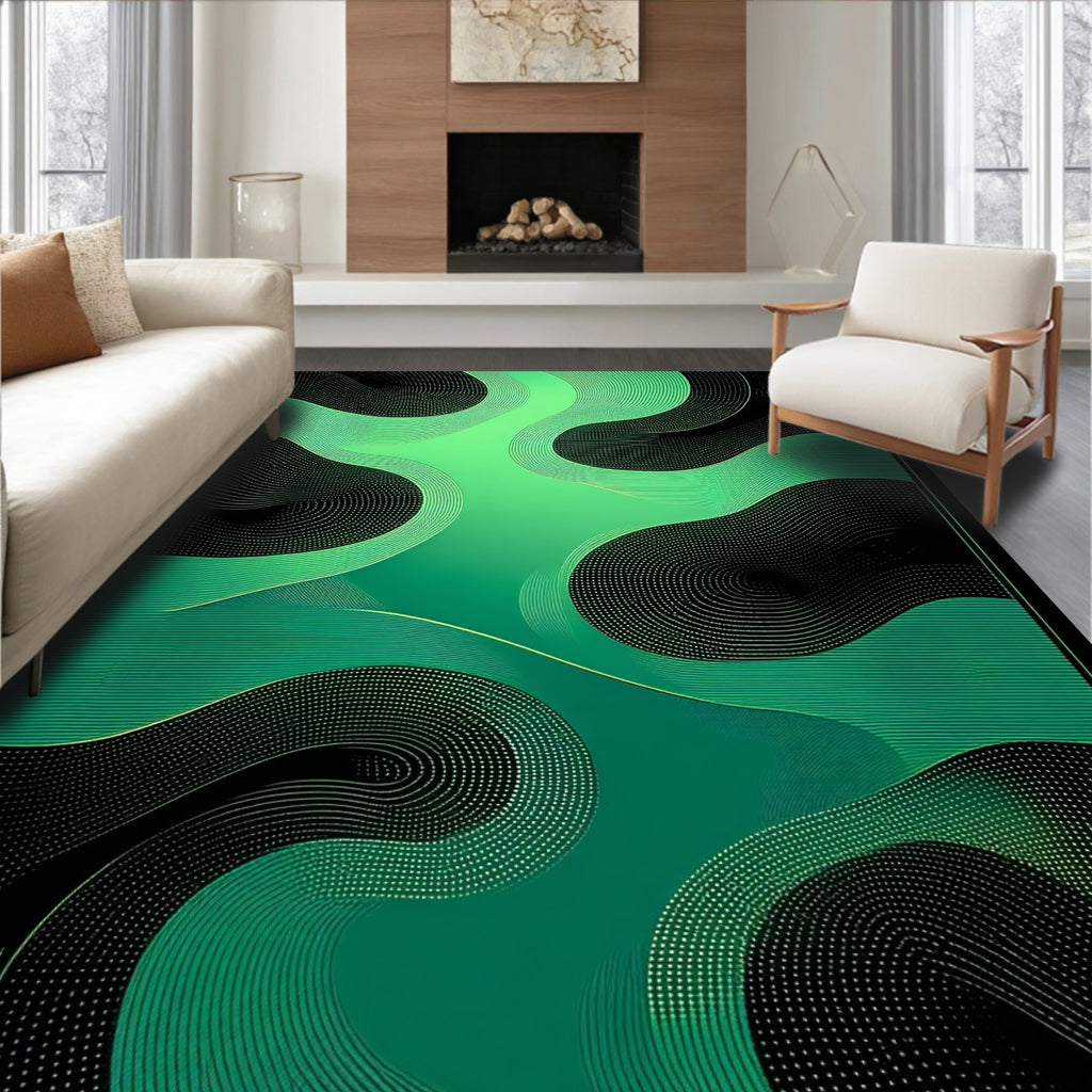 Abstract Green Wave Pattern Rug