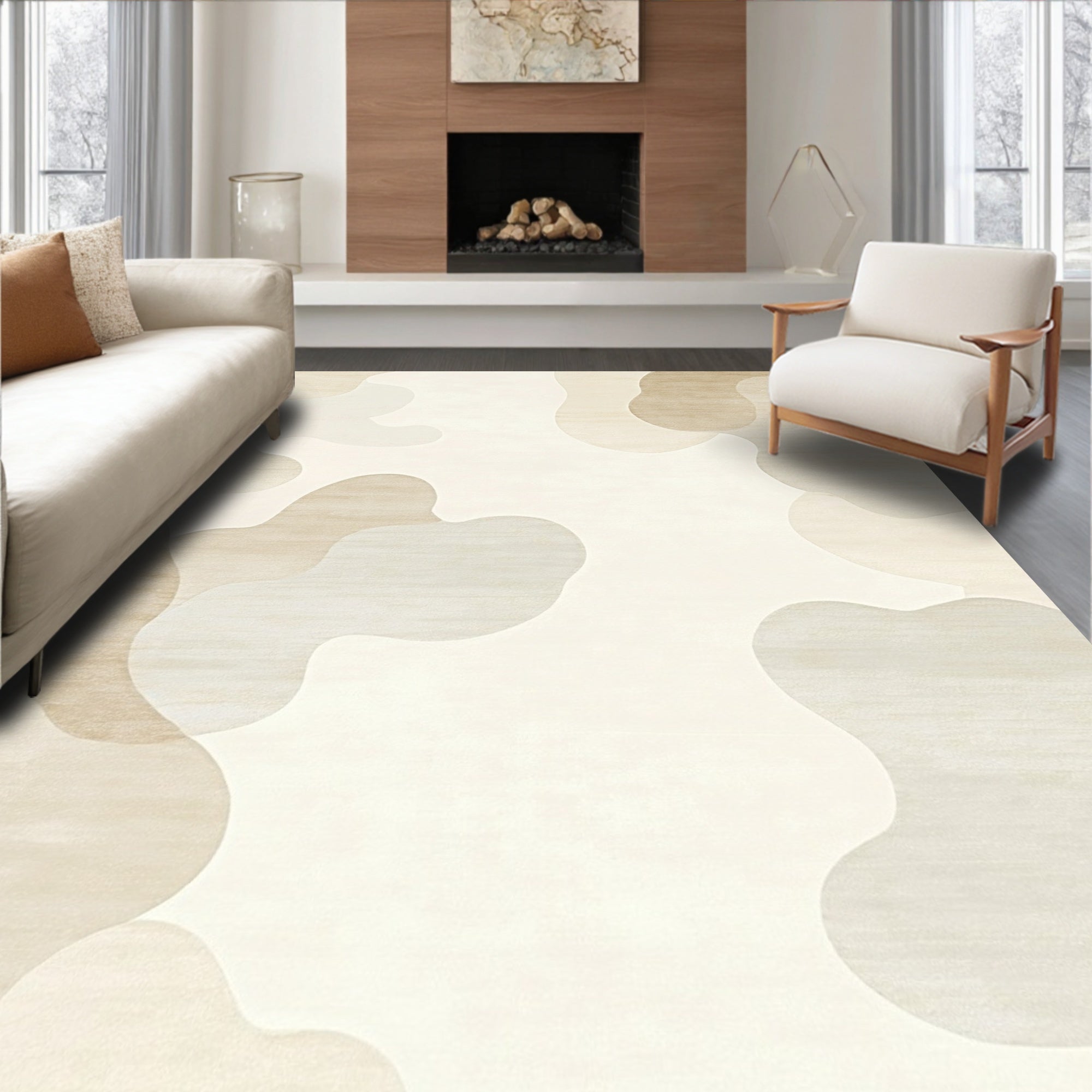 Abstract Beige Organic Shapes Rug