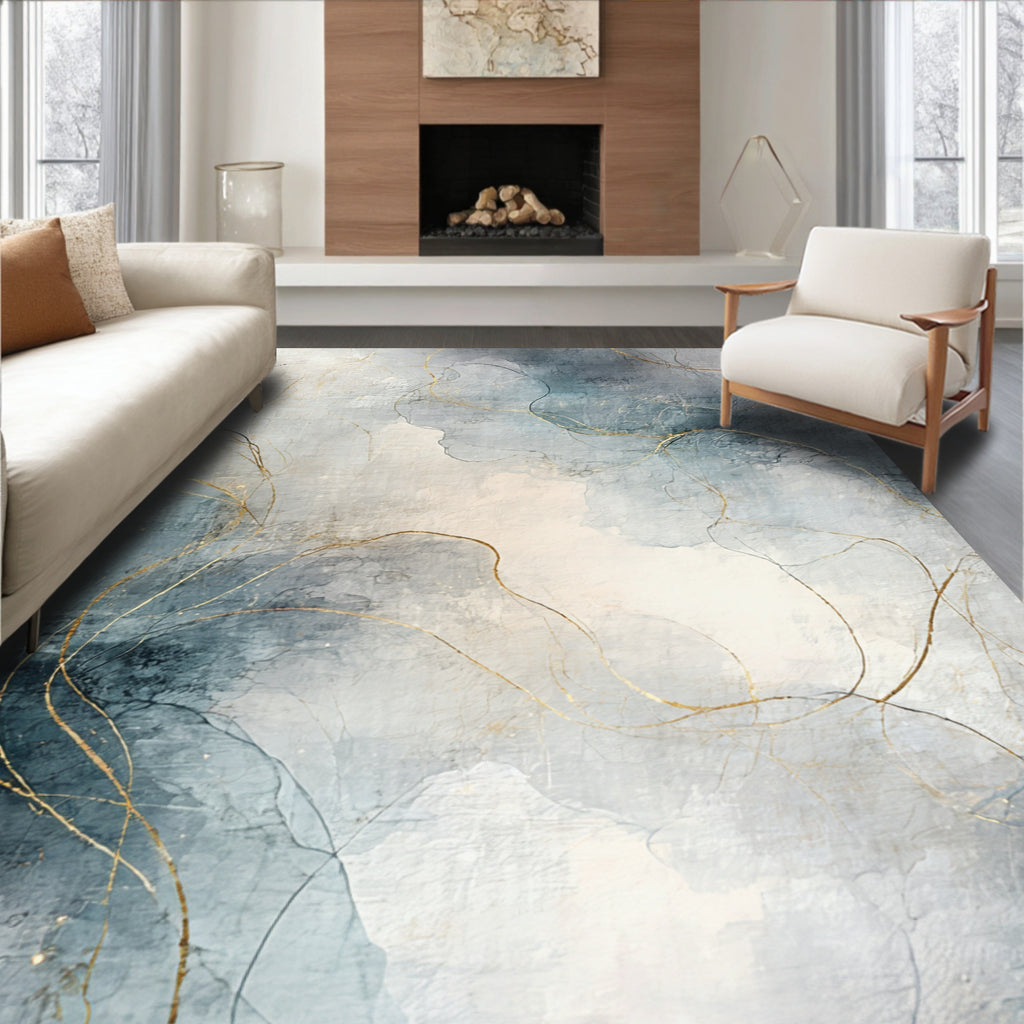 Abstract Fluid Navy Gold Rug