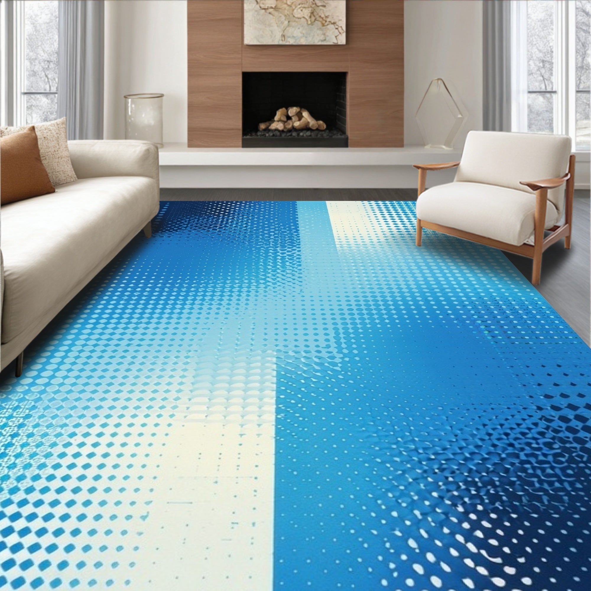 Abstract Blue Gradient Dot Pattern Rug