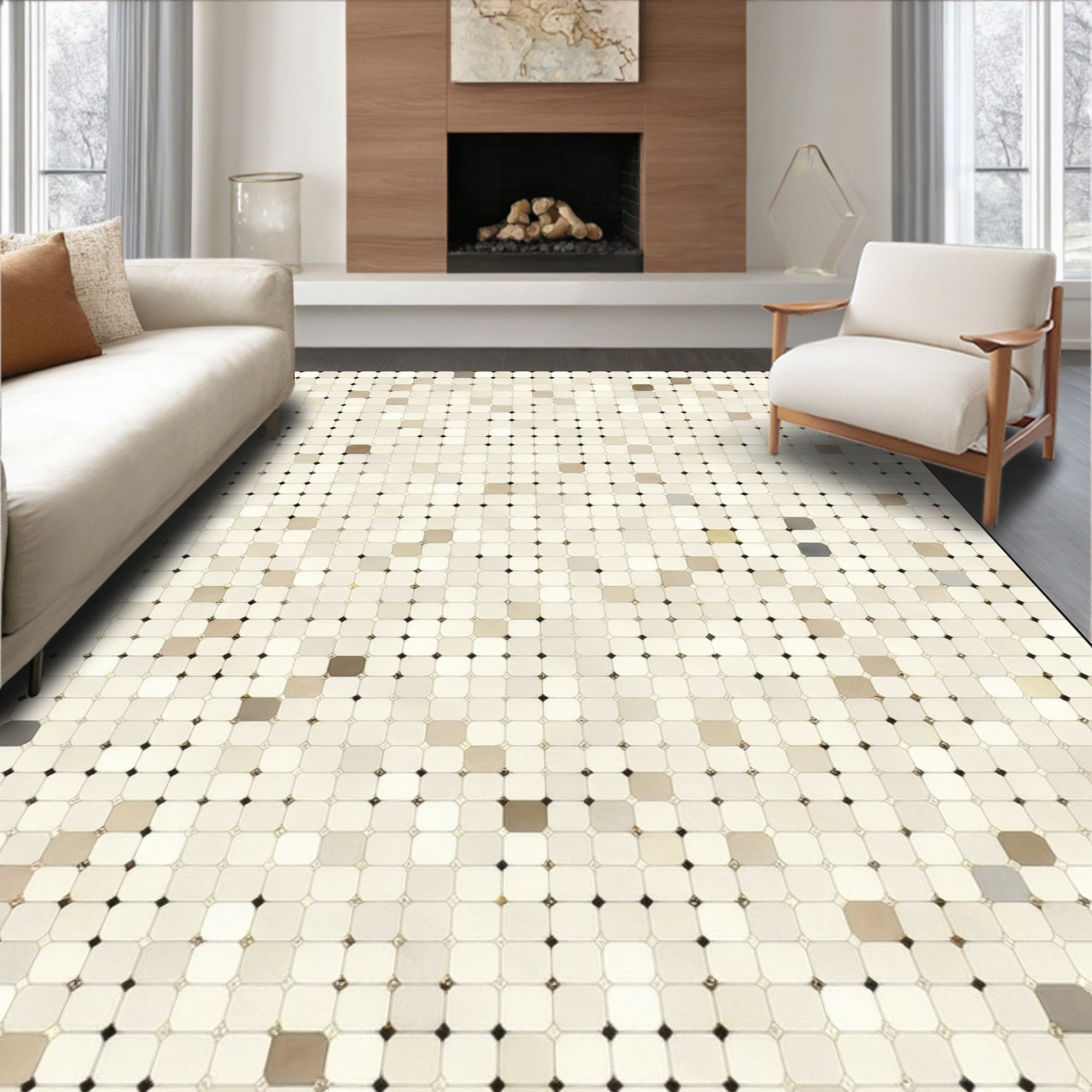 Abstract Pixelated Neutral Tones Rug