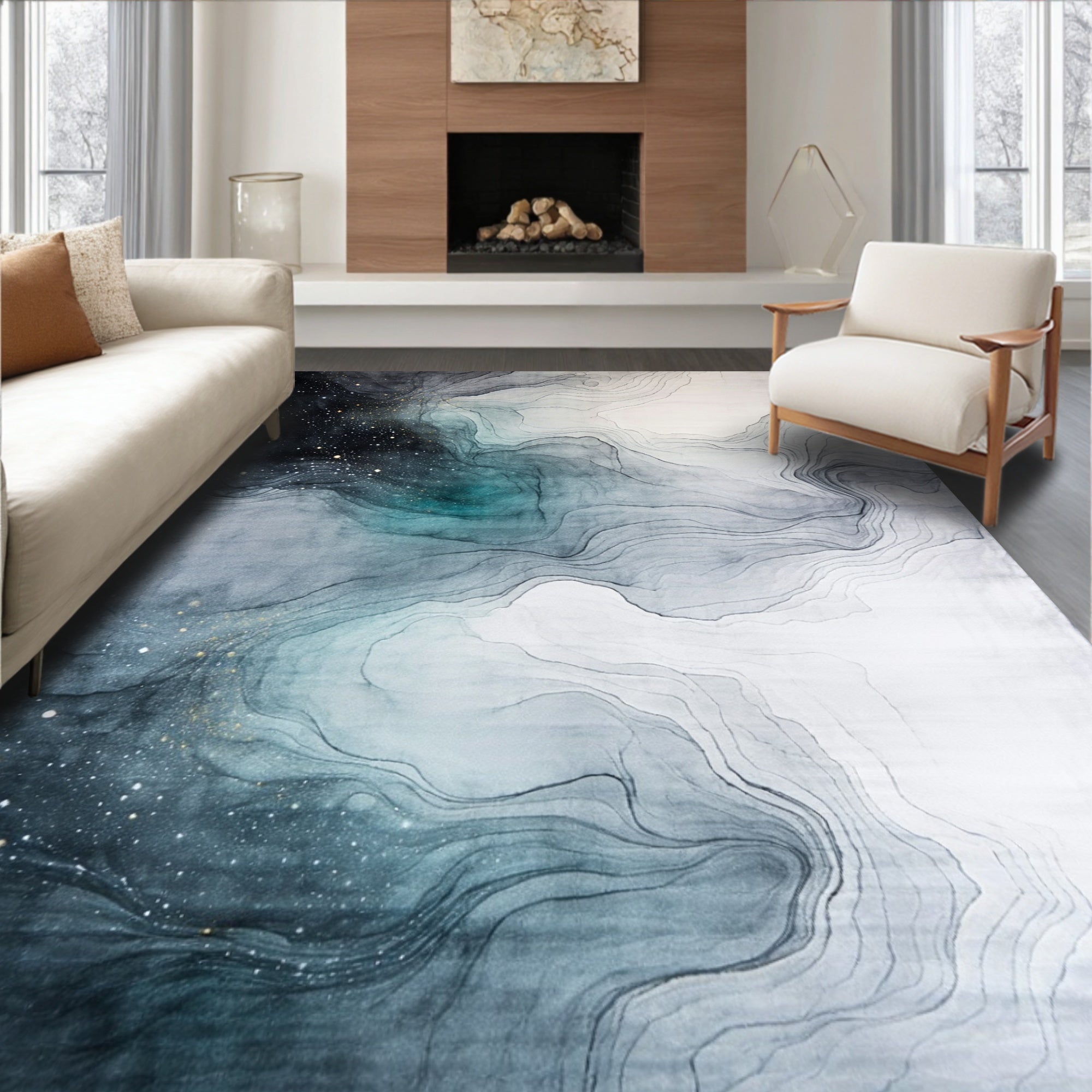 Abstract Ink Wash Swirl Pattern Rug