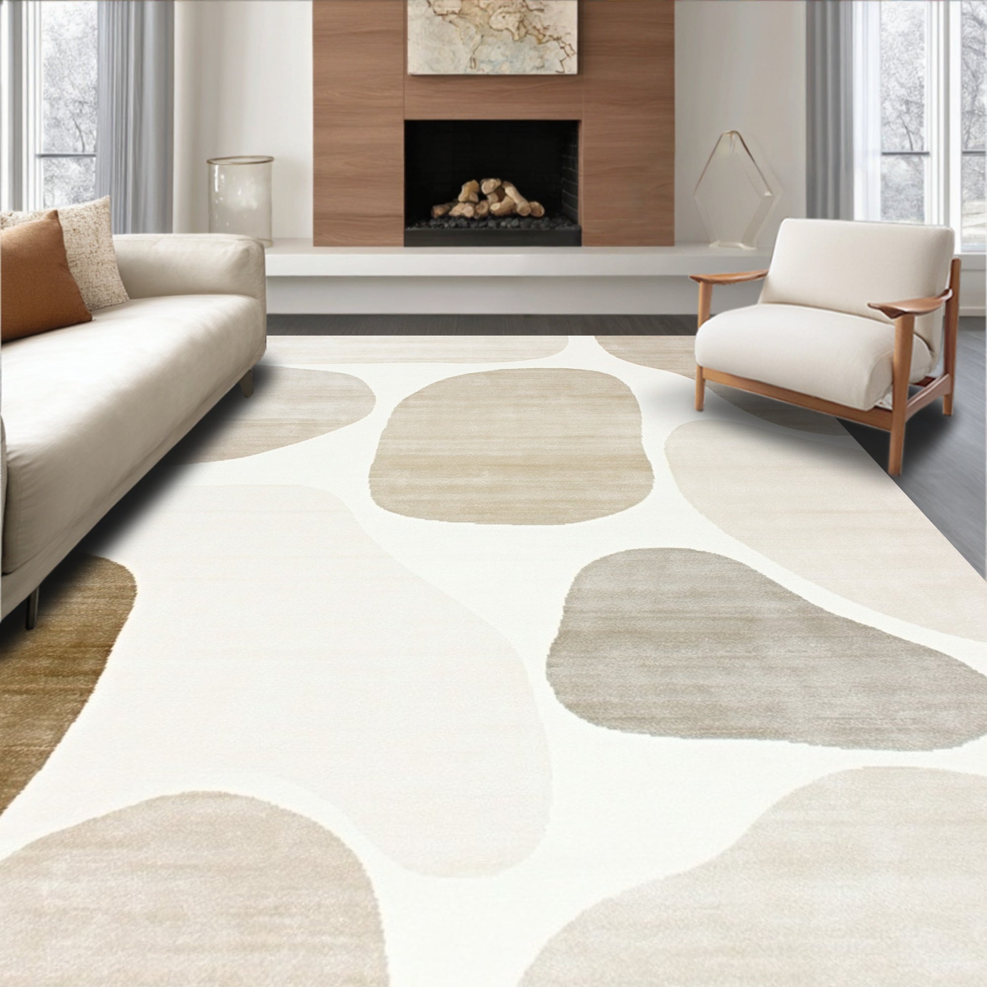 Abstract Neutral Pebble Rug