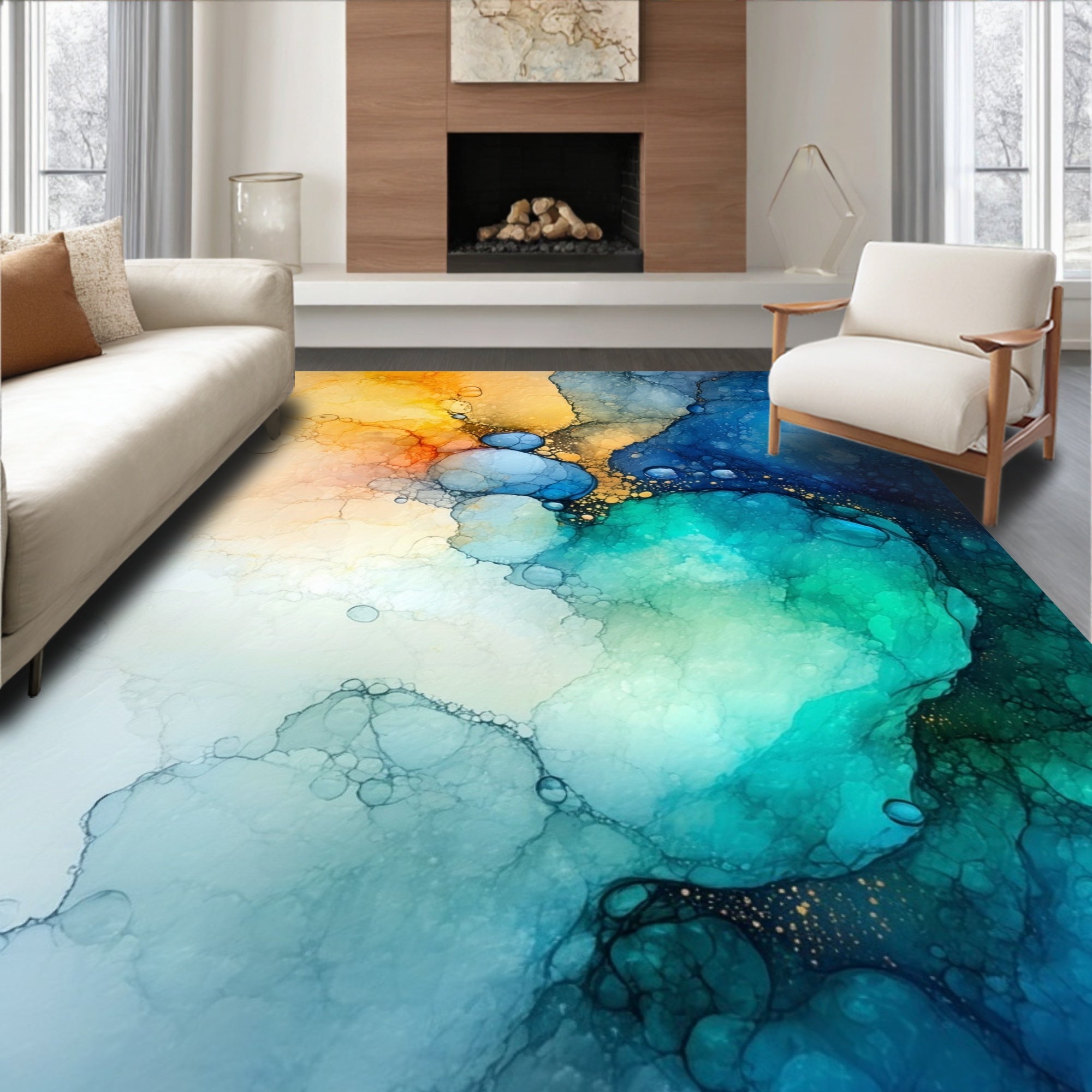 Abstract Ocean Ink Blended Design Rug