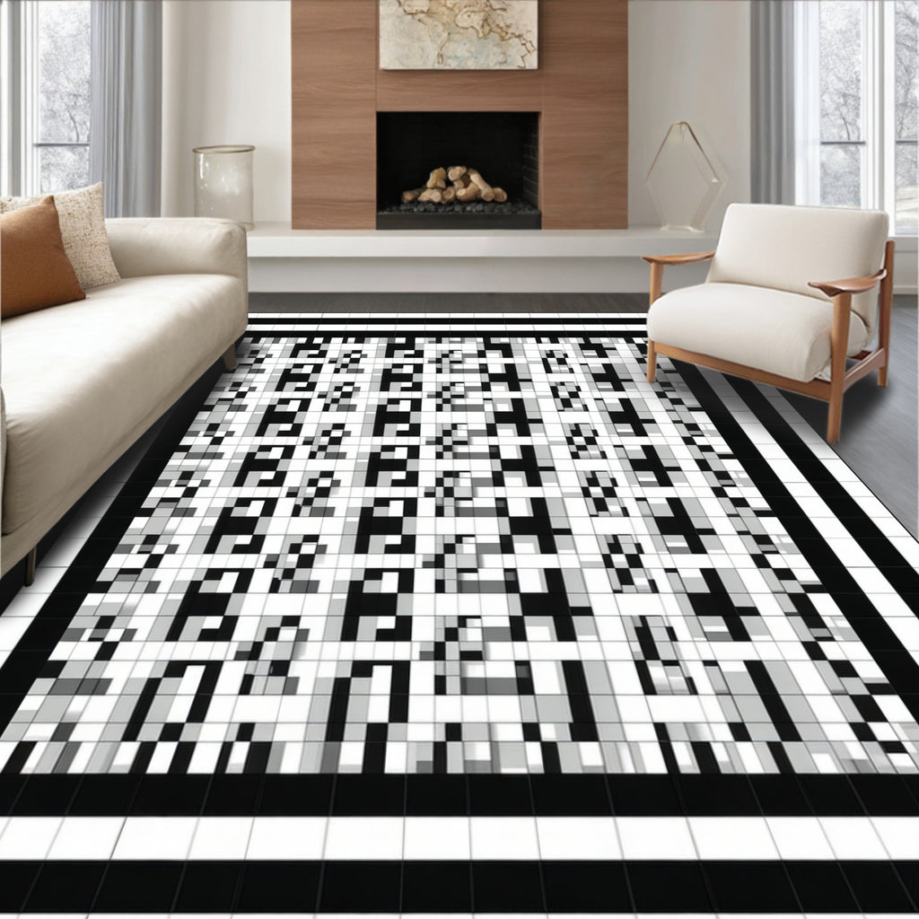 Abstract Grayscale Barcode Rug