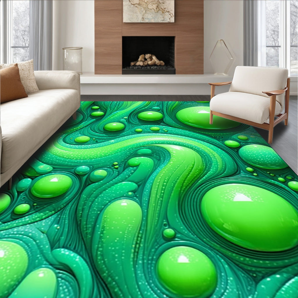 Abstract Green Swirls Bubbles Design Rug